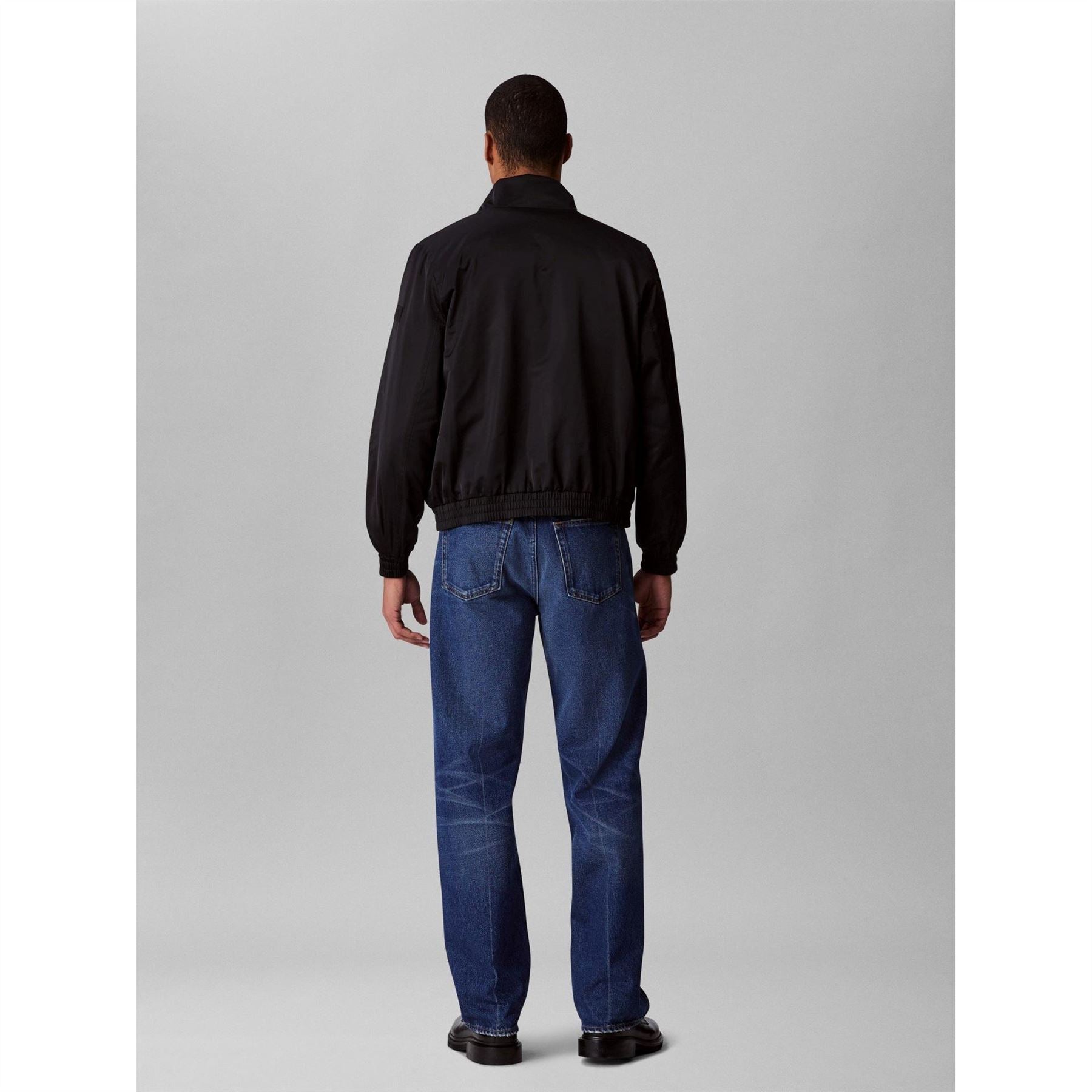 Calvin Klein Jeans Solid Patterned Zip Neck Ribbed Cuff Harrington Jacket