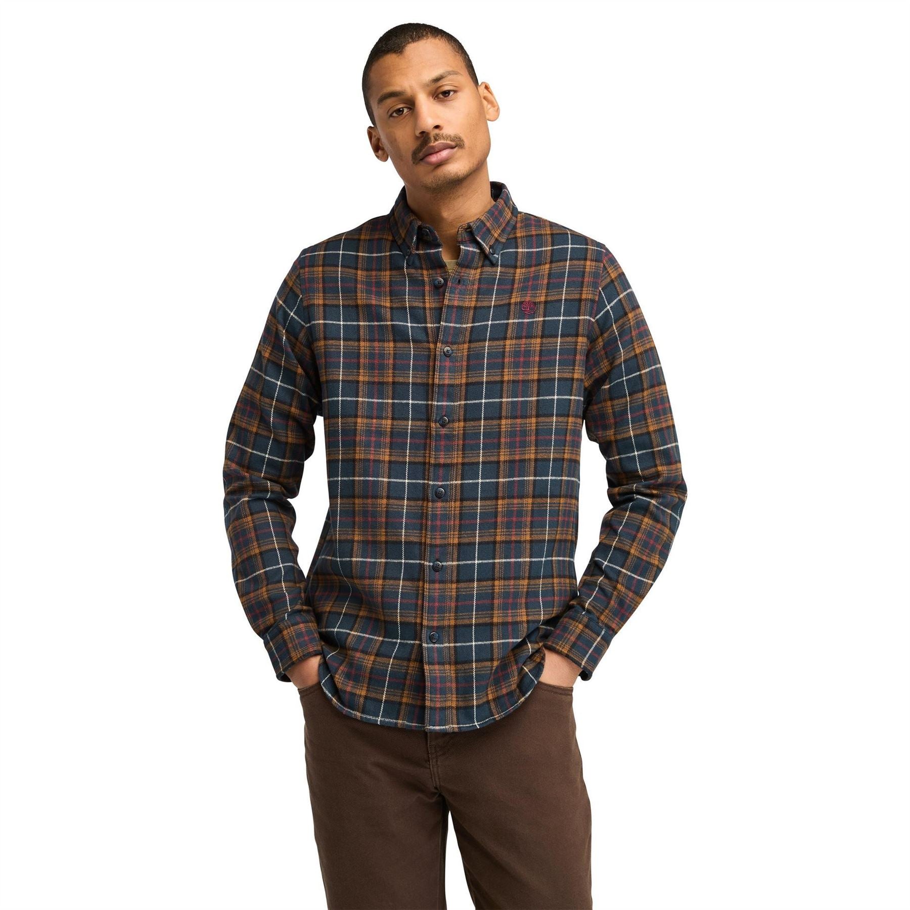 Timberland Midweight Flannel Check Dark Long Sleeve Patterned Shirt