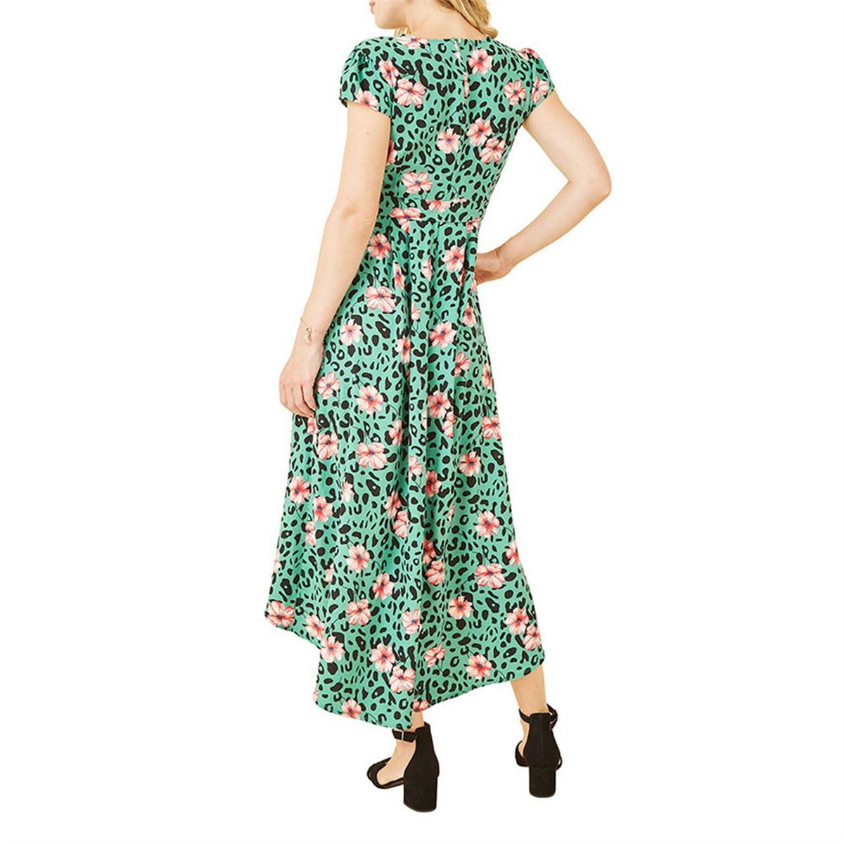 Mela London Green Animal Print Dipped Hem Wrap Dress