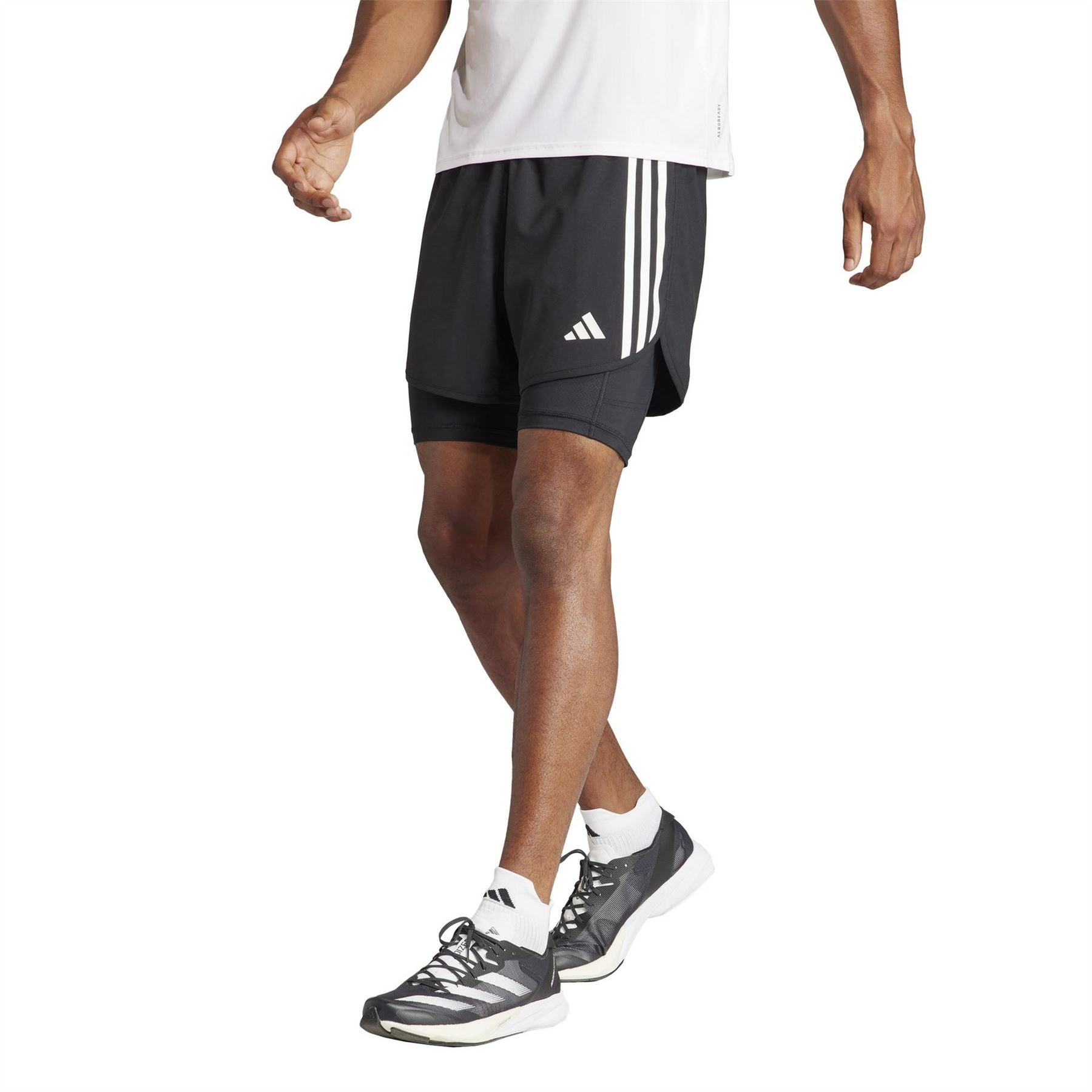 adidas Own The Run 3 Stripes 2 in 1 Running Road Shorts