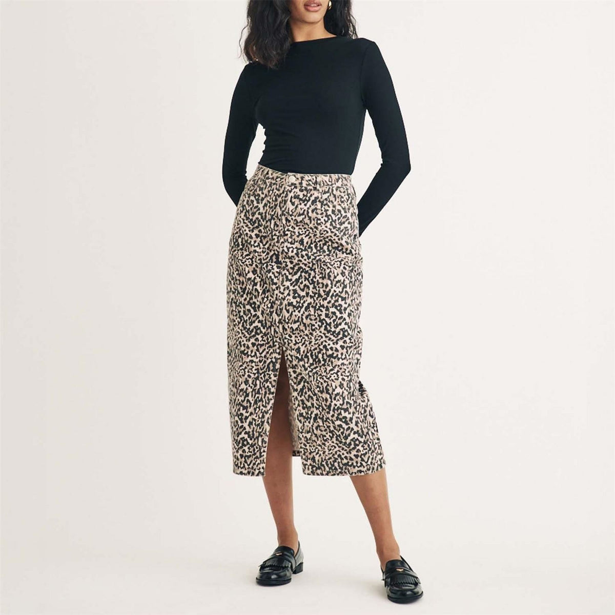 Nobodys Child Print Denim Column Midi Skirt