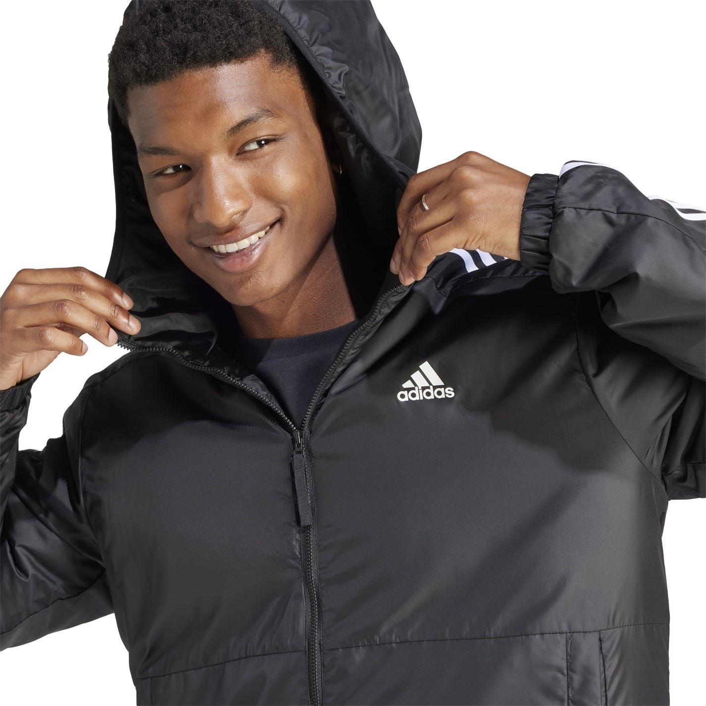 adidas Mens 3 Stripe Essential Hooded Jacket