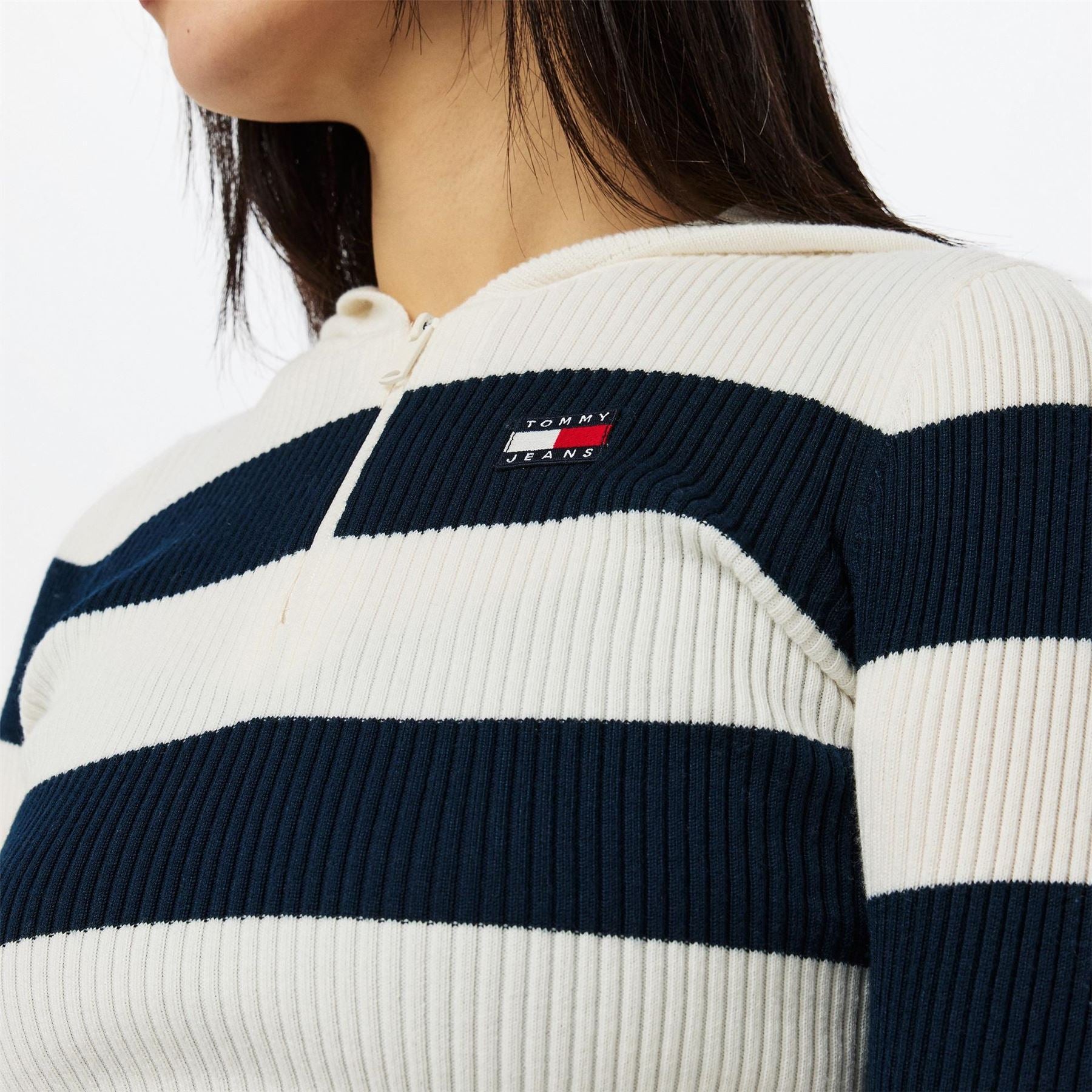 Tommy Jeans Stripe Quarter Zip Hood Sweater