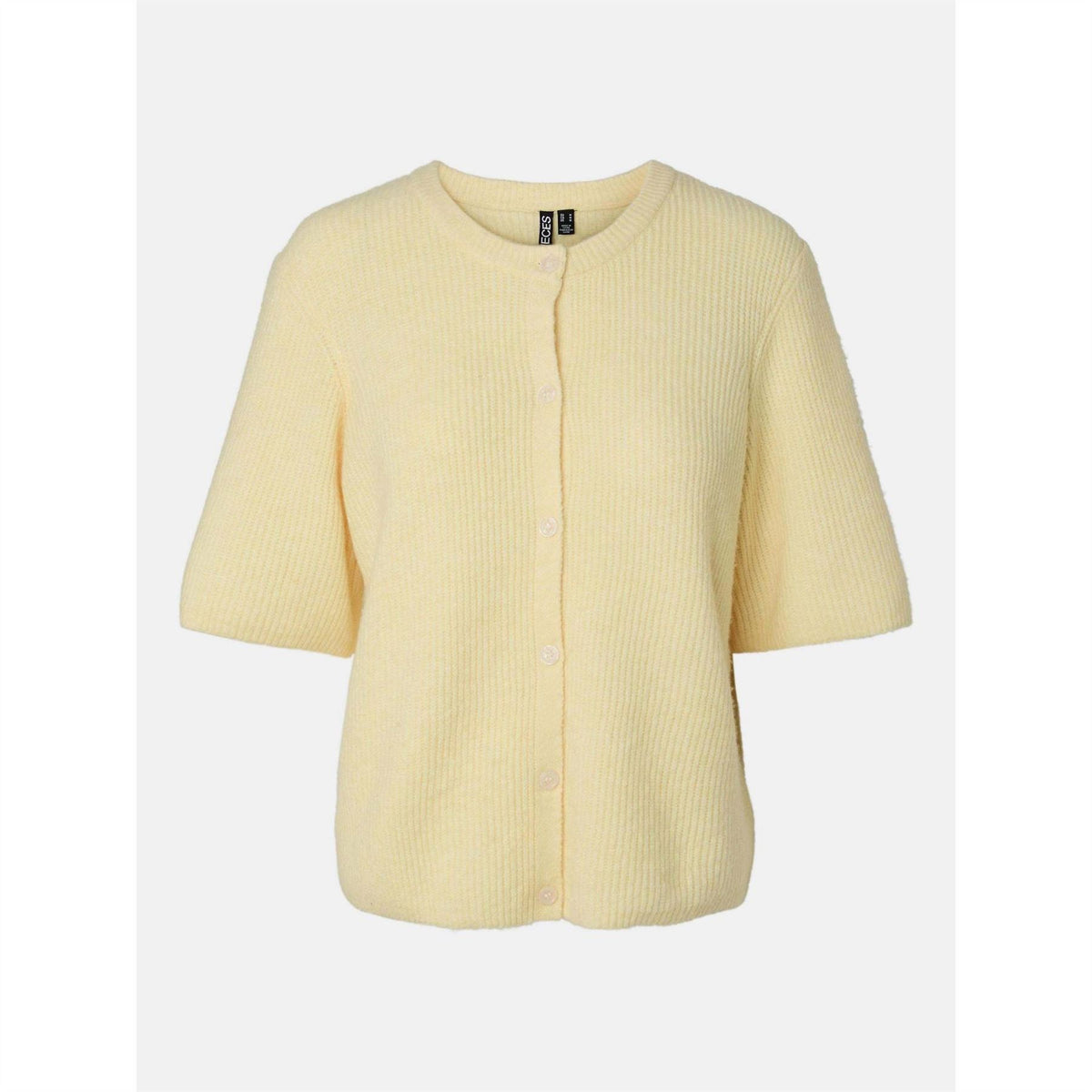 Pieces O-Neck Short Sleeve Button Placket Sweater