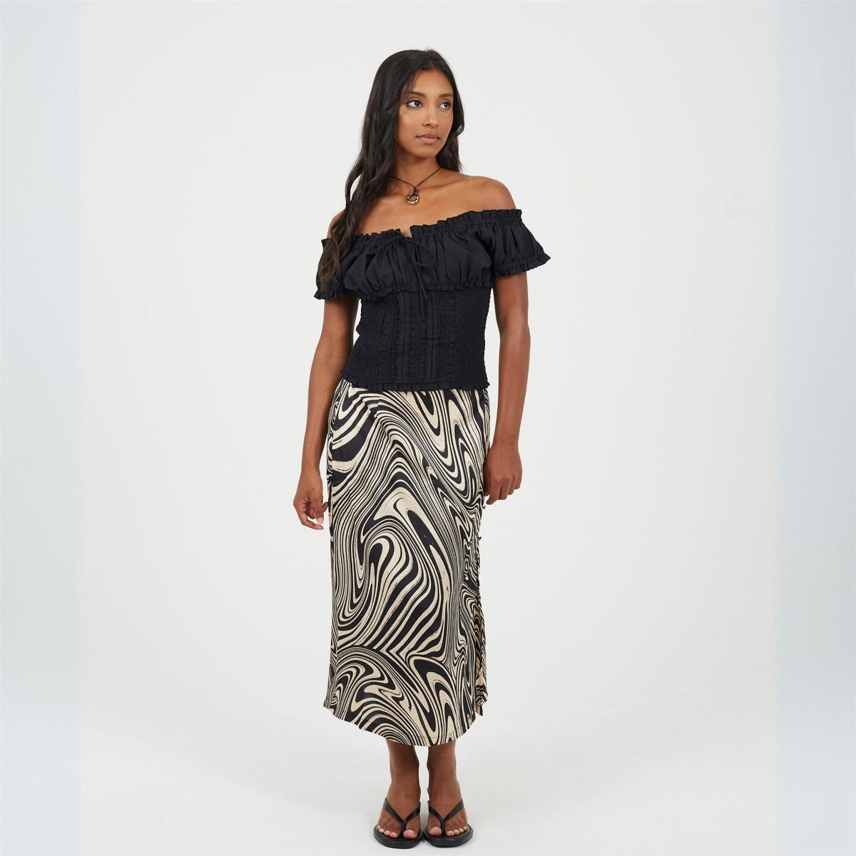 Brave Soul Womens Swirl Print Skirt With Buttons  And  Split