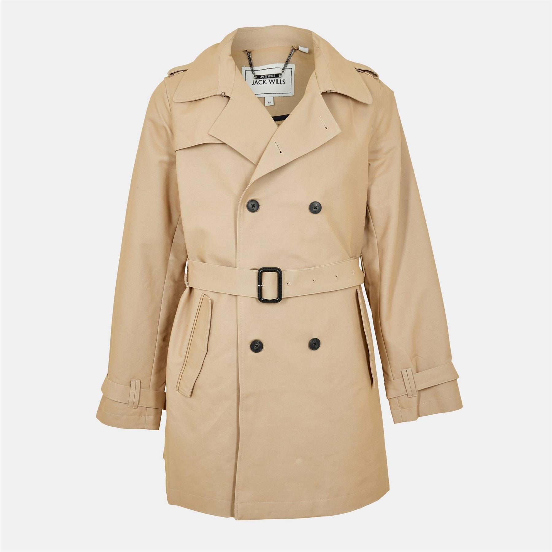 Jack Wills  Cotton Water Resistant Mid Length Long Sleeve Trench Coat