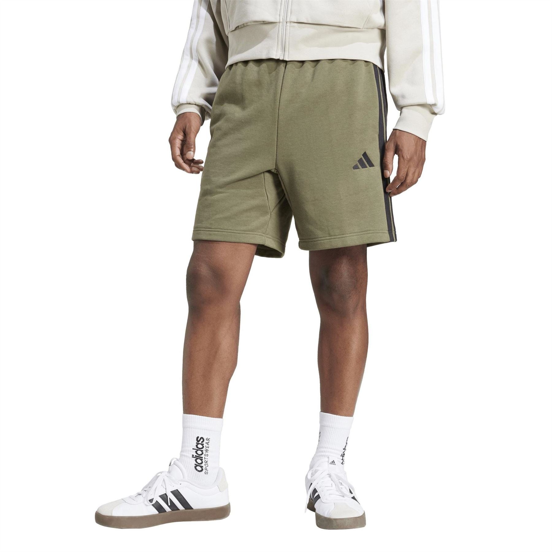 adidas Mens Essentials 3 Stripe Fleece Shorts
