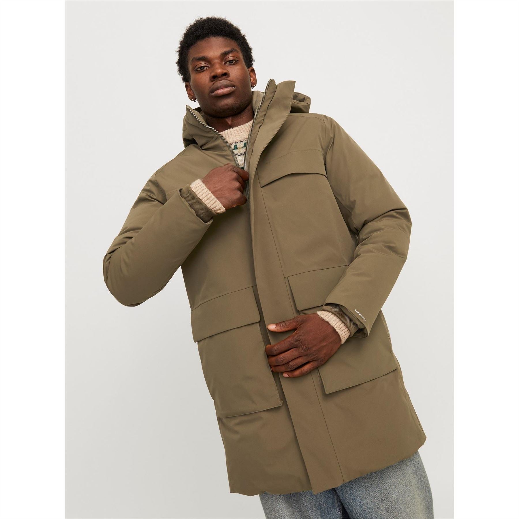 Jack and Jones Wave Hooded Parka Coat with Flap Pocket