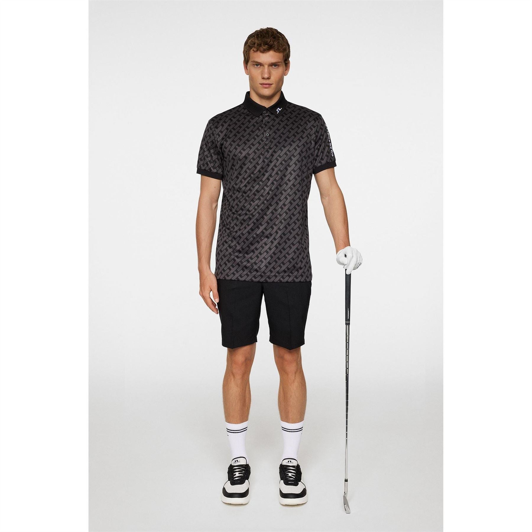 J Lindeberg Golf Tech Print Short Sleeve Performance Polo Shirt