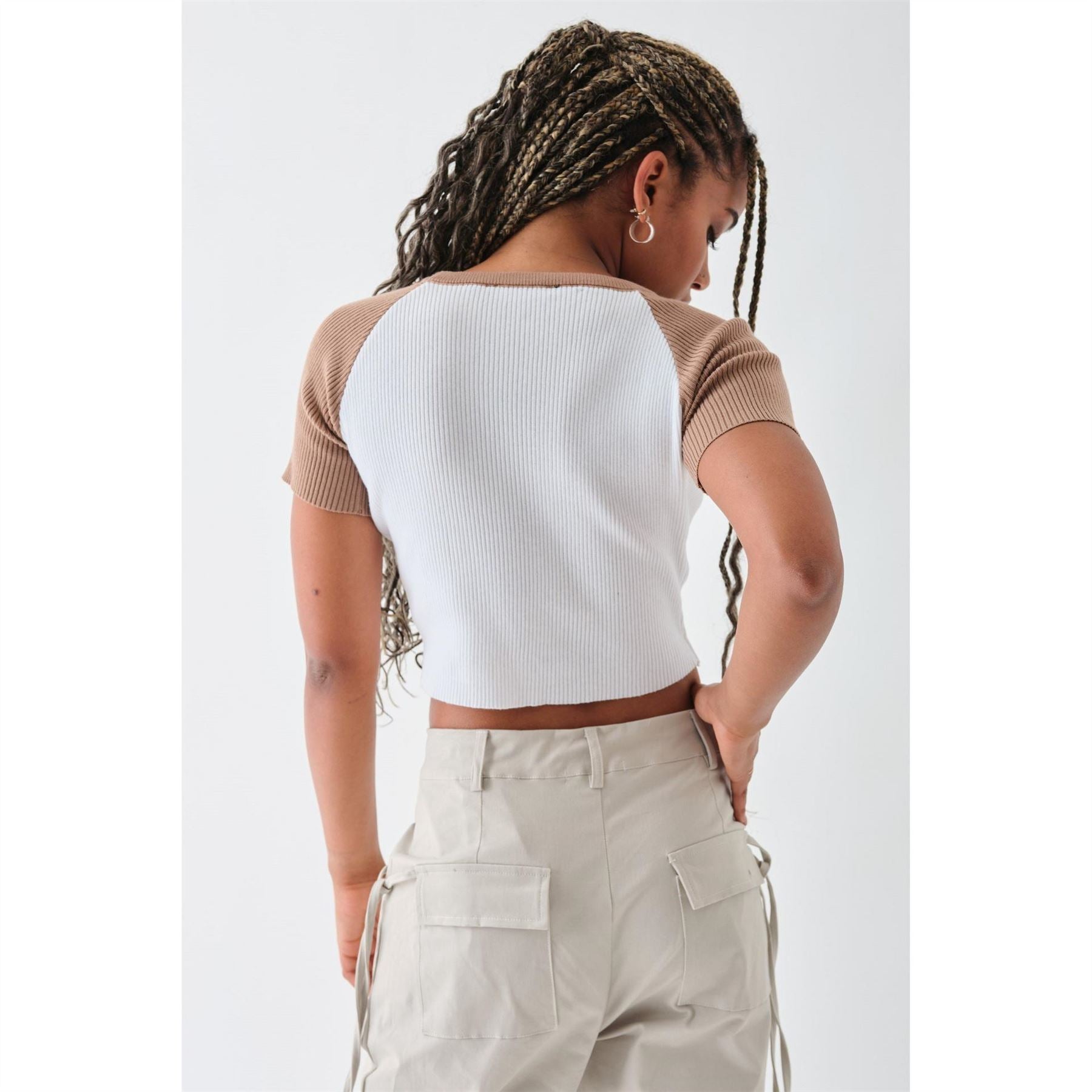 Daisy Street Knit Cropped Crew Neck T-Shirt