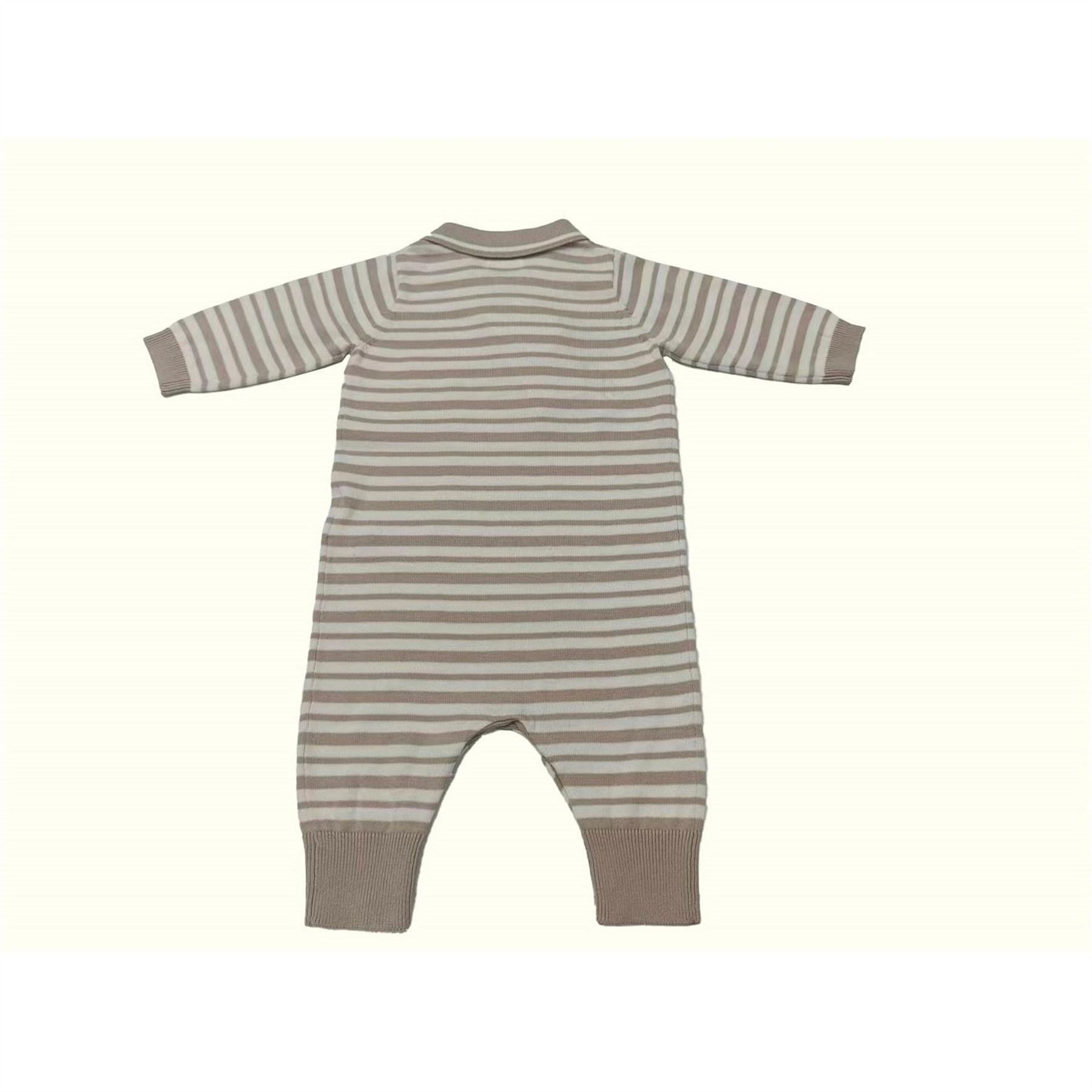 Pretty Green Infant Collared Neck Horizontal Stripe Long Sleeve Romper