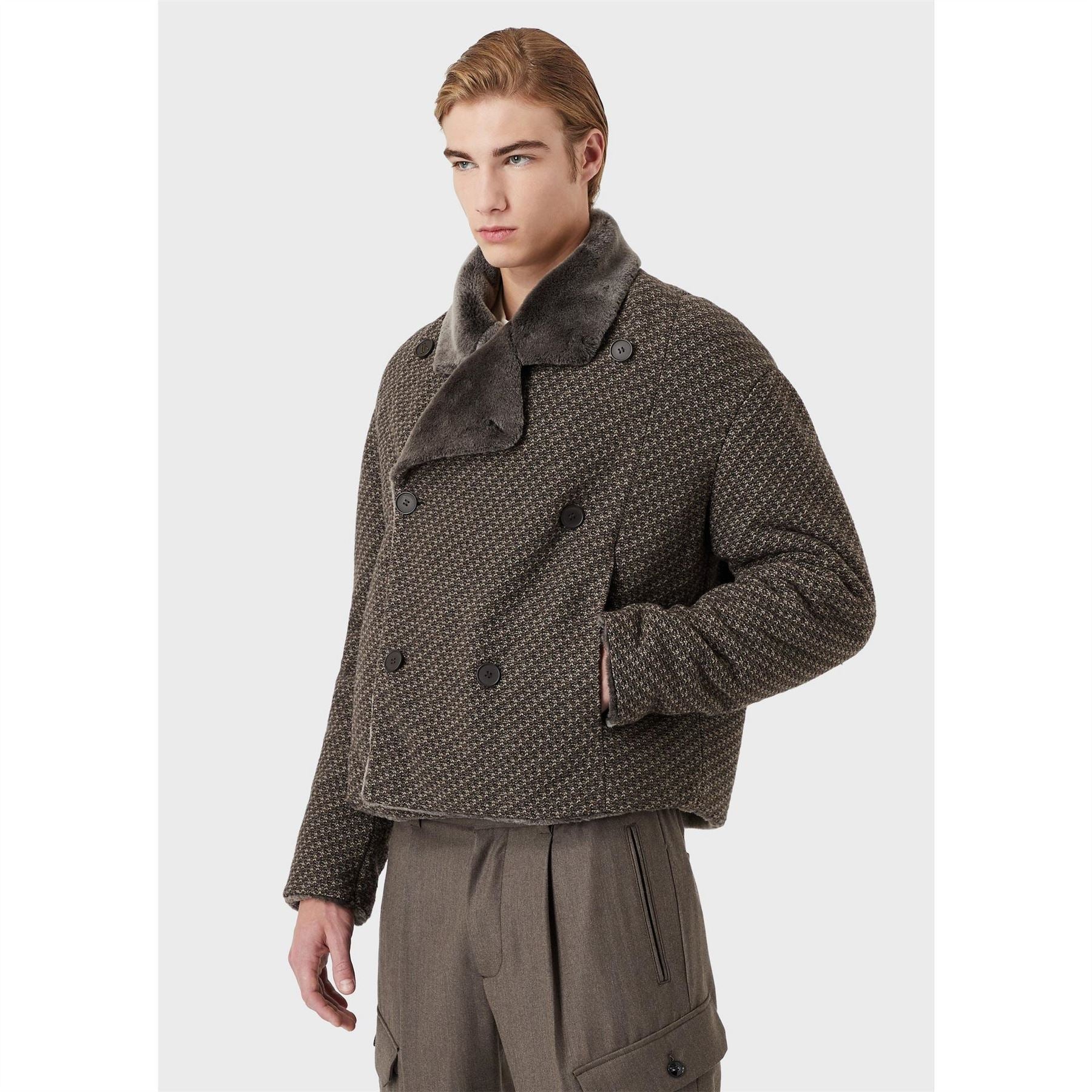 Emporio Armani Textured Houndstooth Boxy Fit Jacket