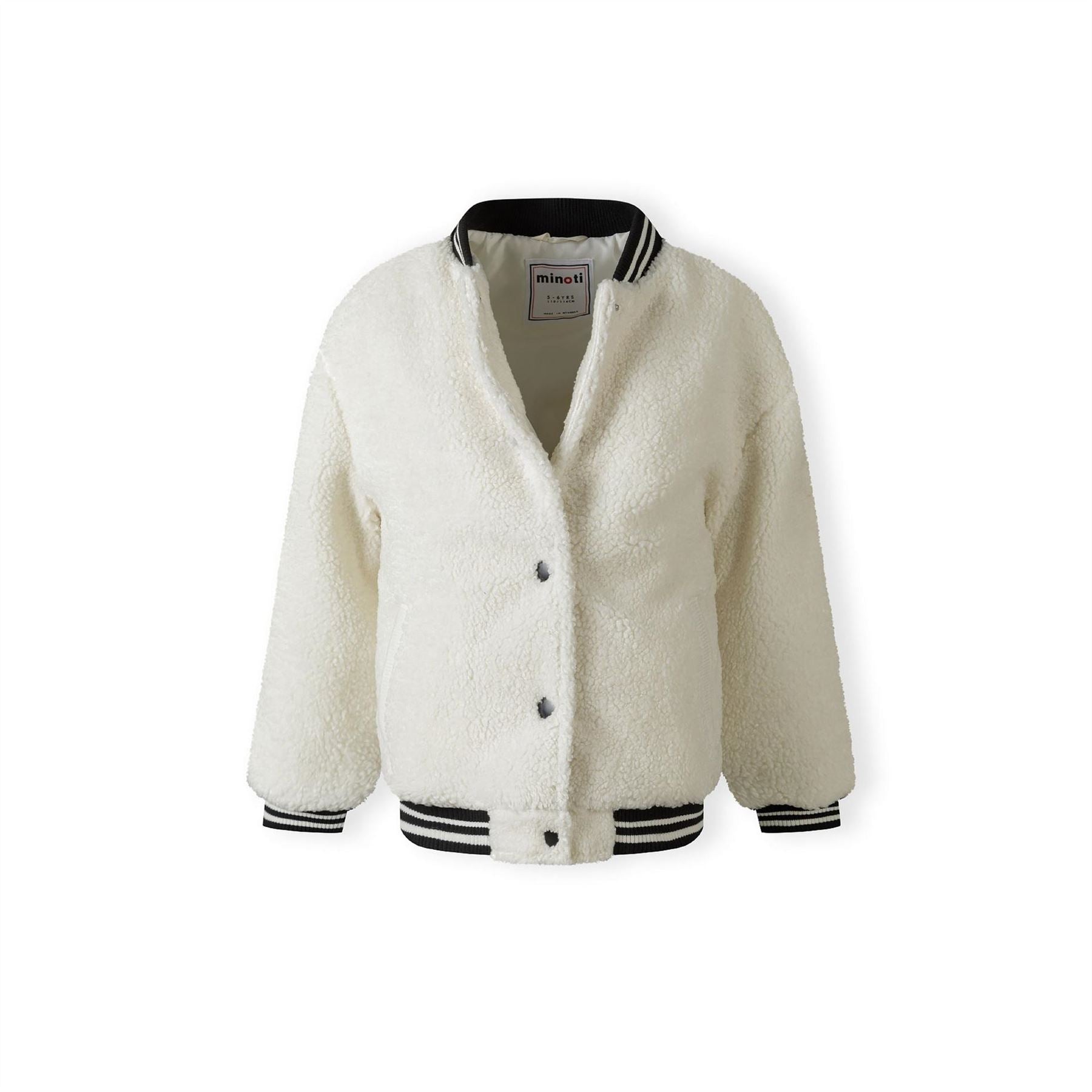 Minoti Girls Baseball Jacket With Snap Button Closure Cream
