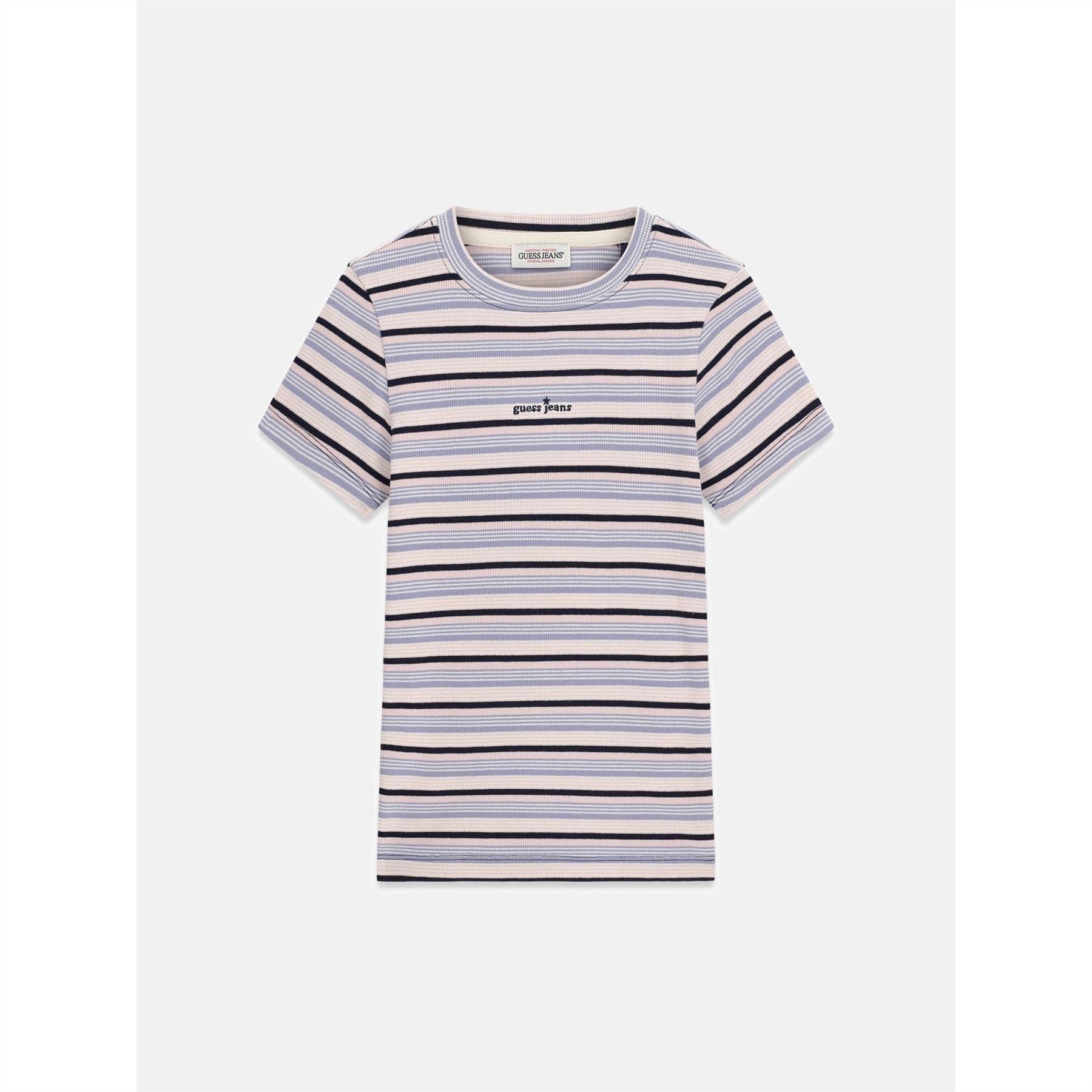 Guess Star Embroidered Cotton Rib Stripe Slim Fit T-Shirt