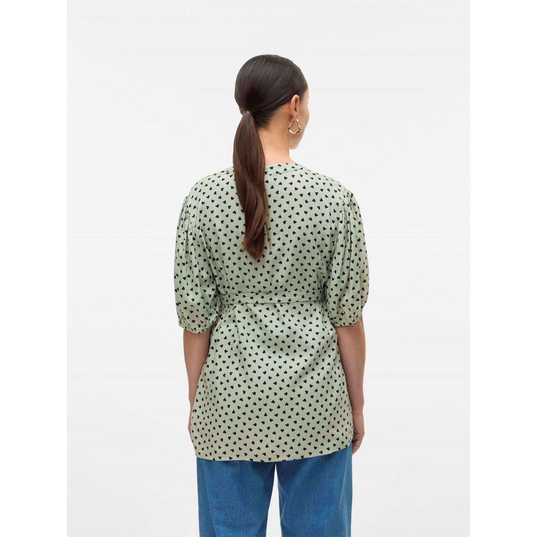 Mamalicious Notched Neck Puff Sleeve Three Quarter Blouse