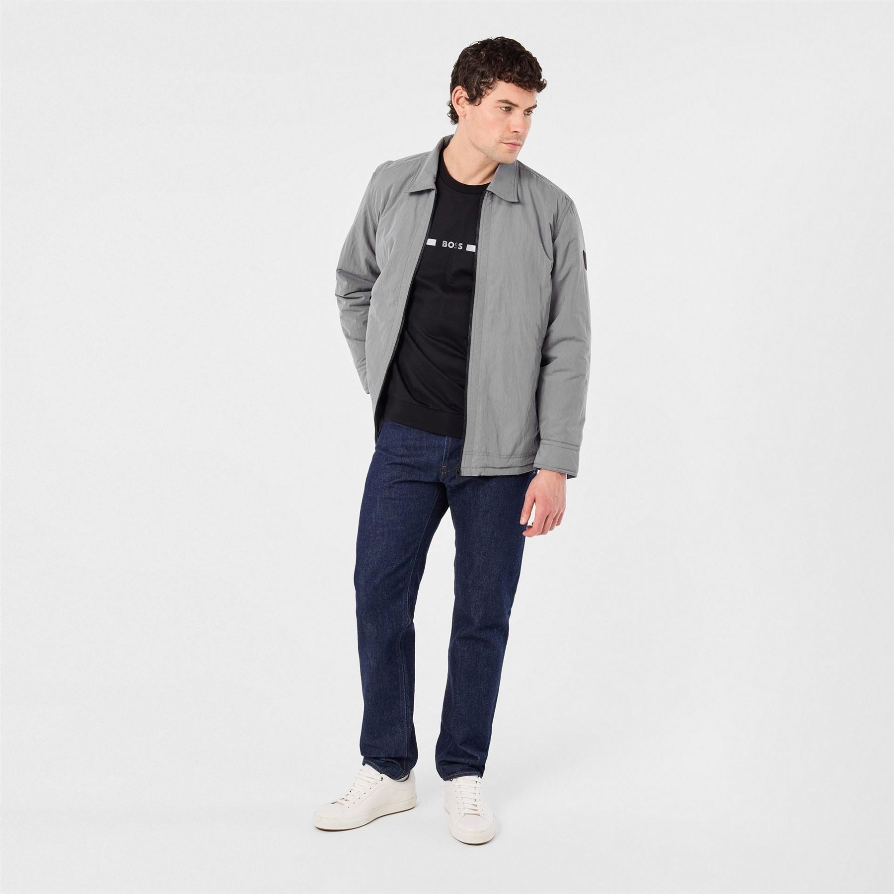 Boss Leejay Solid Patterned Overshirt with Zipped Pocket