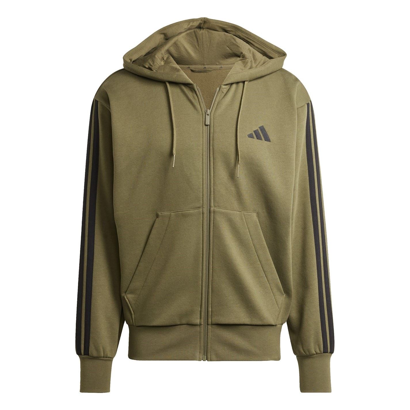 adidas Mens Essentials Fleece 3 Stripes Full Zip Hoodie