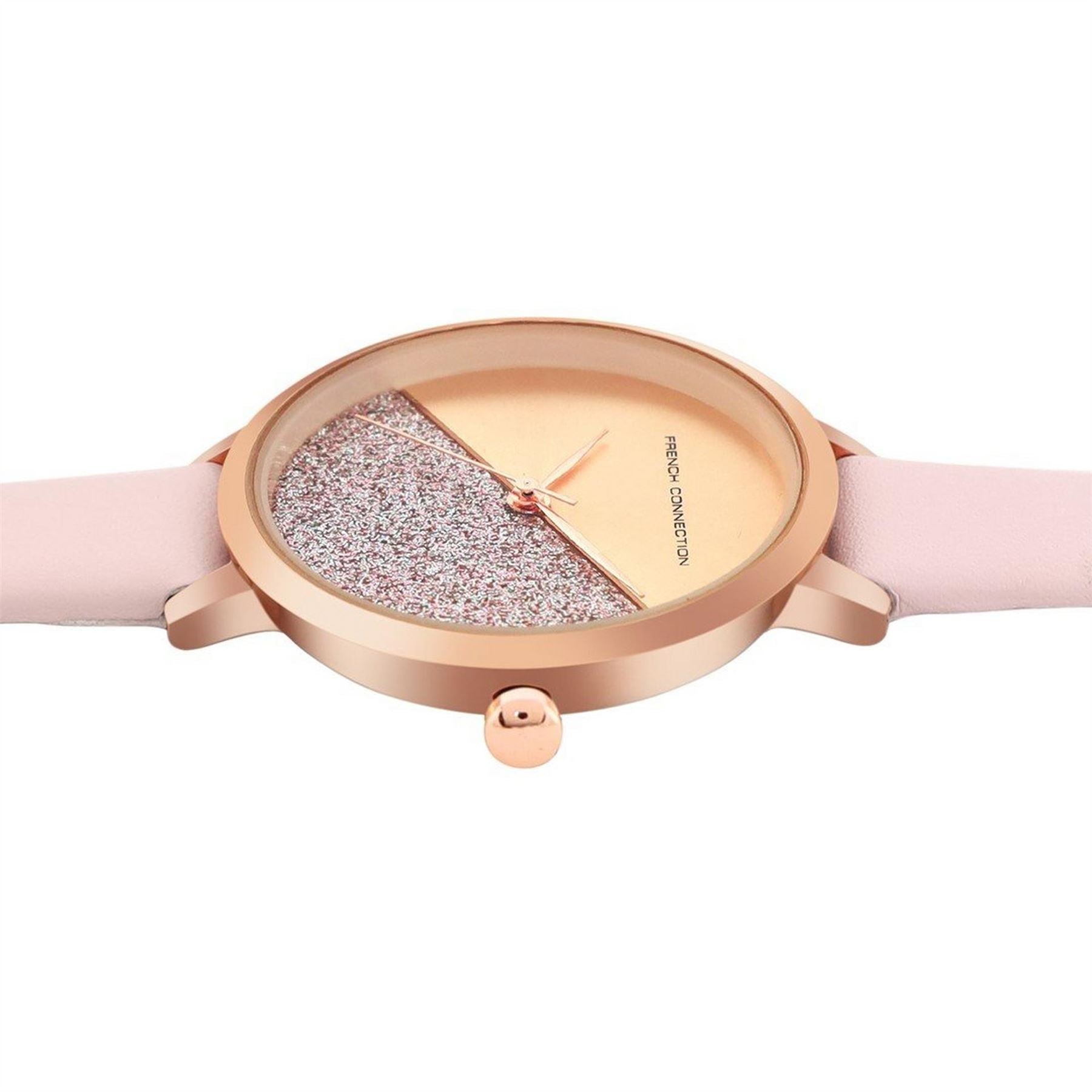 French Connection Connection Rose Case Round Shape Pink Strap Quartz Watch