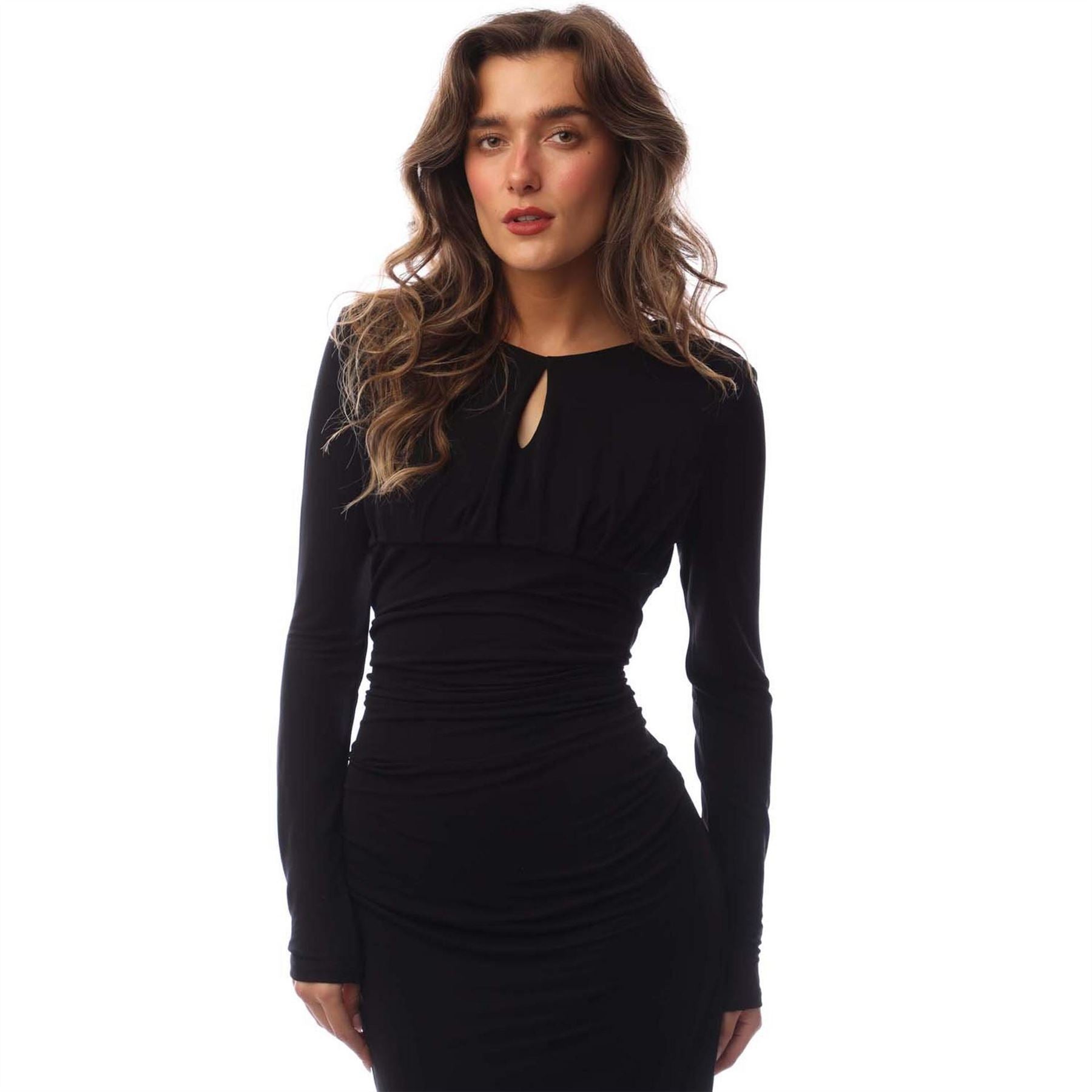 Boss Edeni Keyhole Neck Long Sleeve Knee Length Dress