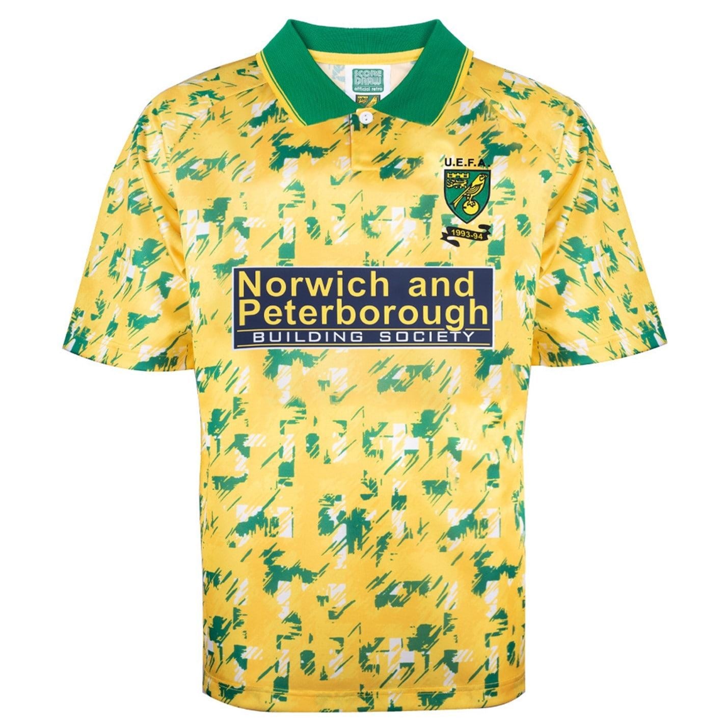 Score Draw Norwich City Retro Home Shirt 1993 Adults