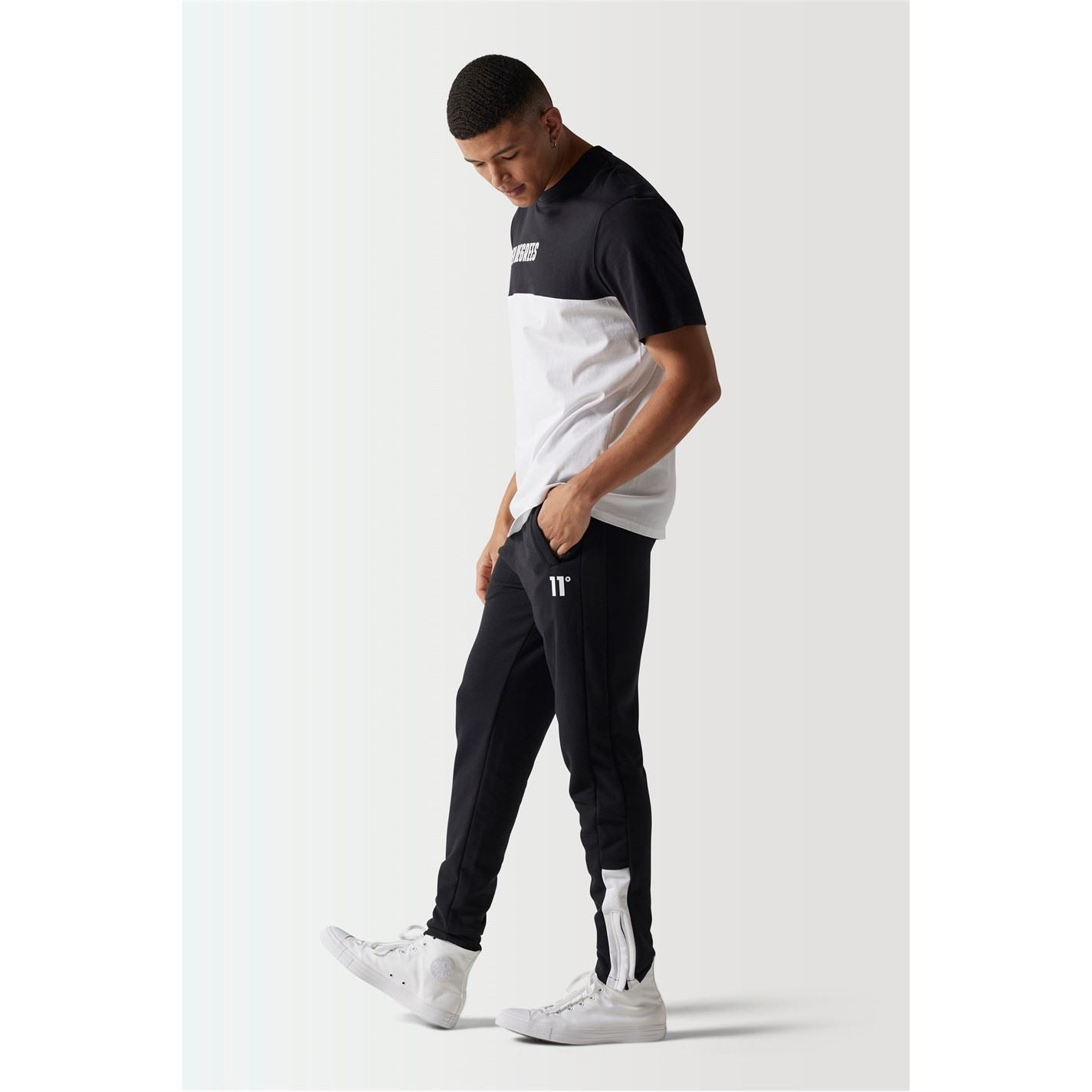 11 Degrees Colour Block T-Shirt   White   Black