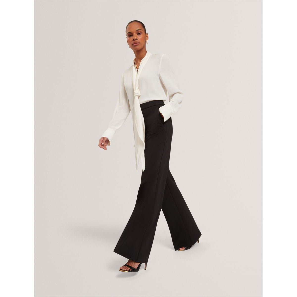 Ted Baker Solid Patterned Flared Wide Fit Trousers
