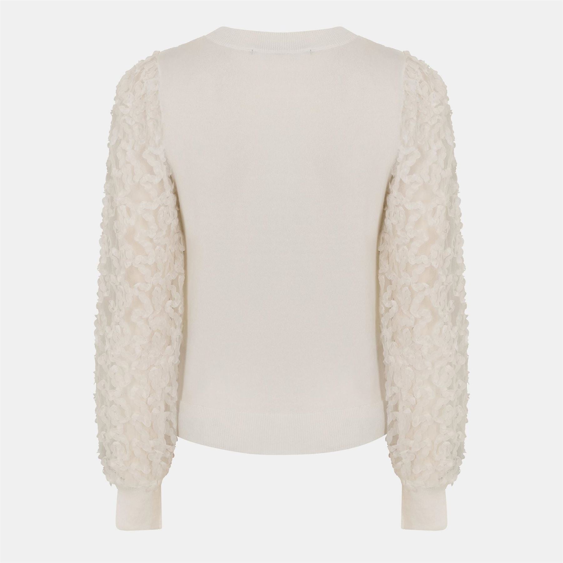 French Connection Luvy Embroidered Mesh Sleeve Crew Neck Jumper