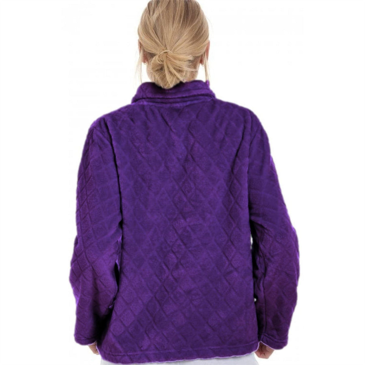 Camille Fleece Diamond Print Bed Jacket With Pockets