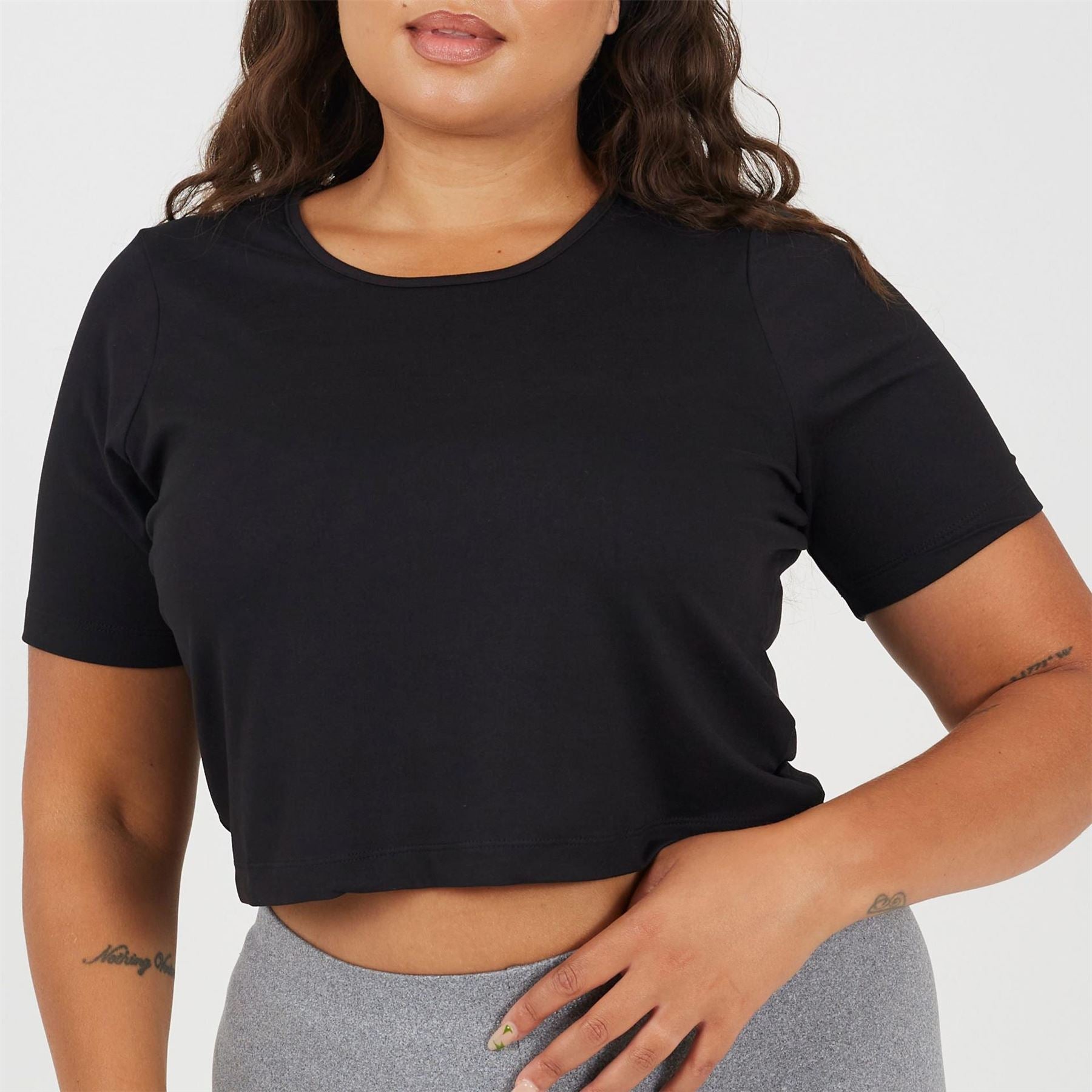 Brave Soul Womens Plus Size Cropped Round Neck T-Shirt