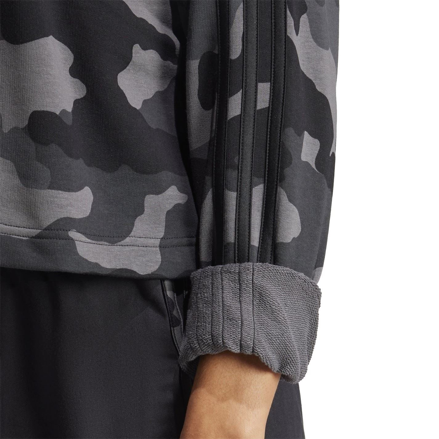 adidas Womens Essentials 3 Stripes Camo Print Cropped Sweatshirt