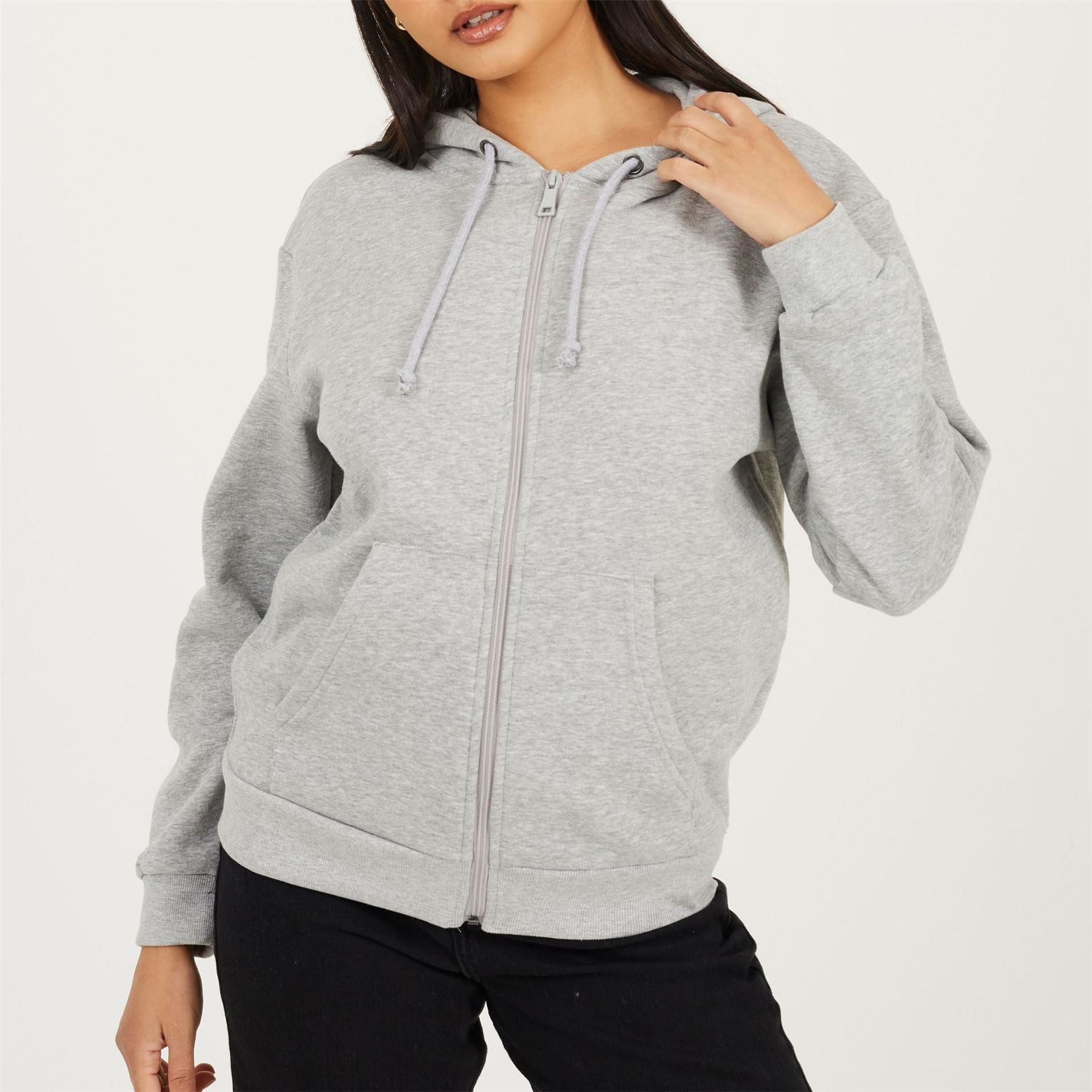 Brave Soul Solid Patterned Hooded Ribbed Cuff Sweat Jacket with Kangaroo Pocket
