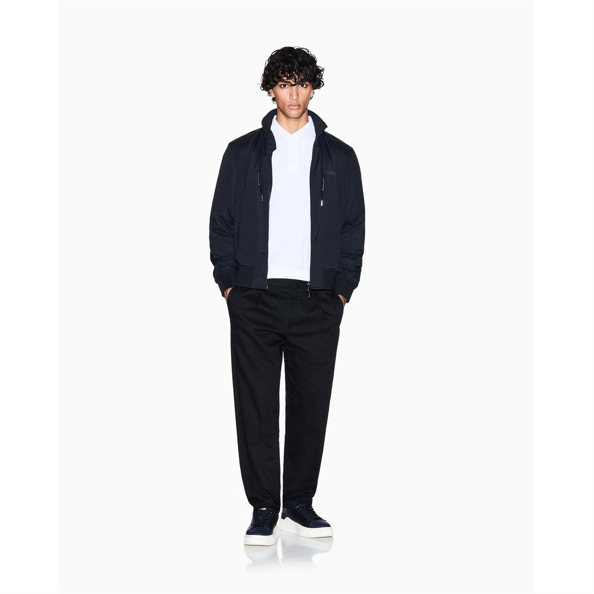 Armani Exchange Solid Patterned Harrington Jacket with Drawstring and Ribbed Cuff