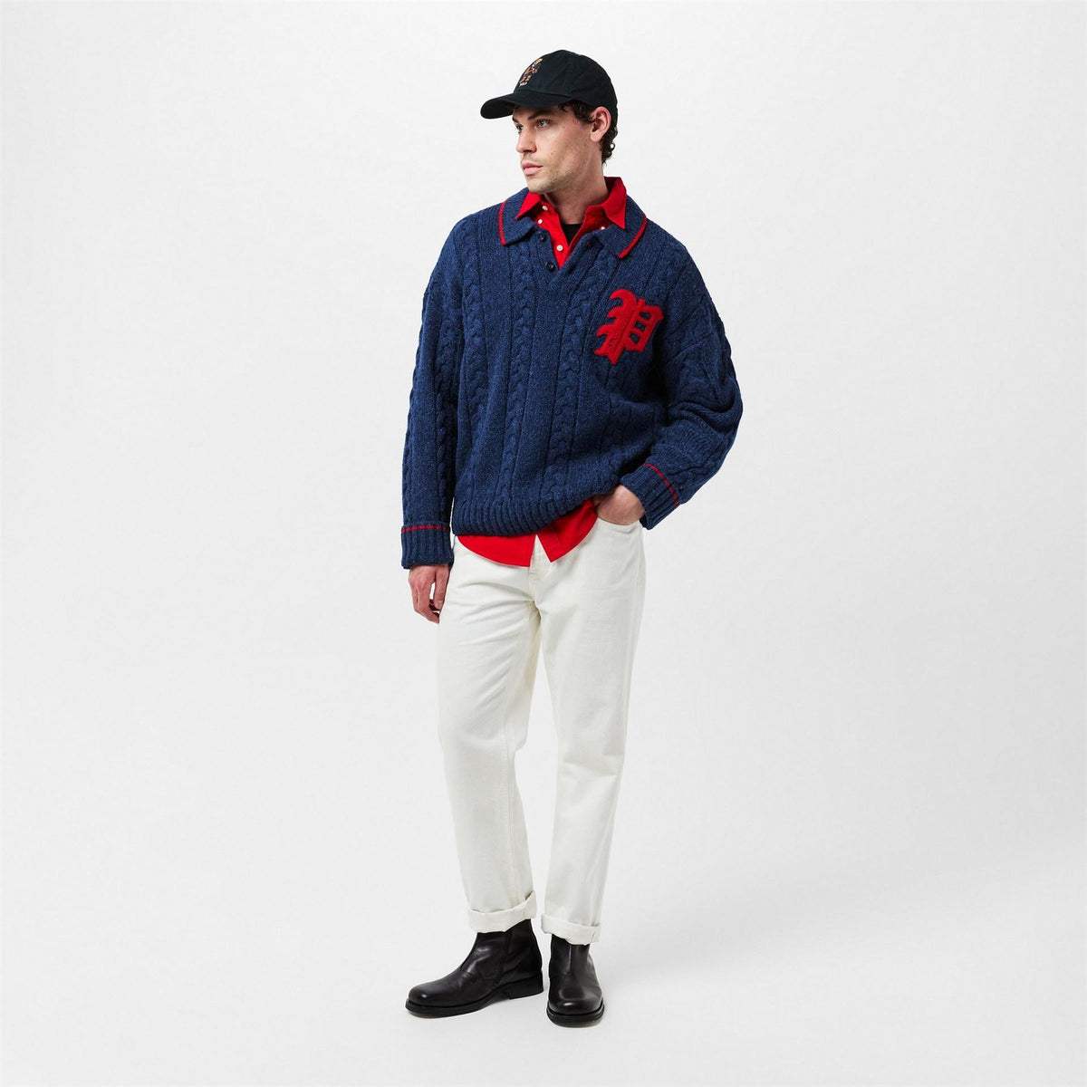 Polo Ralph Lauren Embroidered Lettering Collared Long Sleeve Sweater