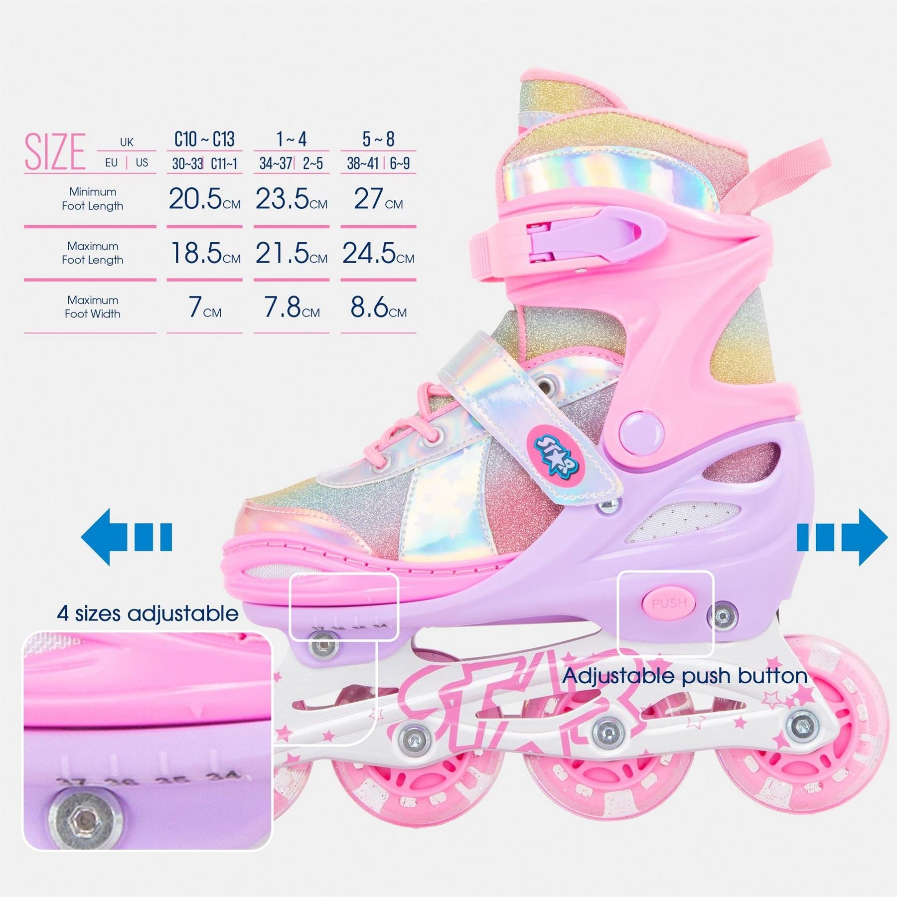 Star Inline Skates With Led Wheel Kids