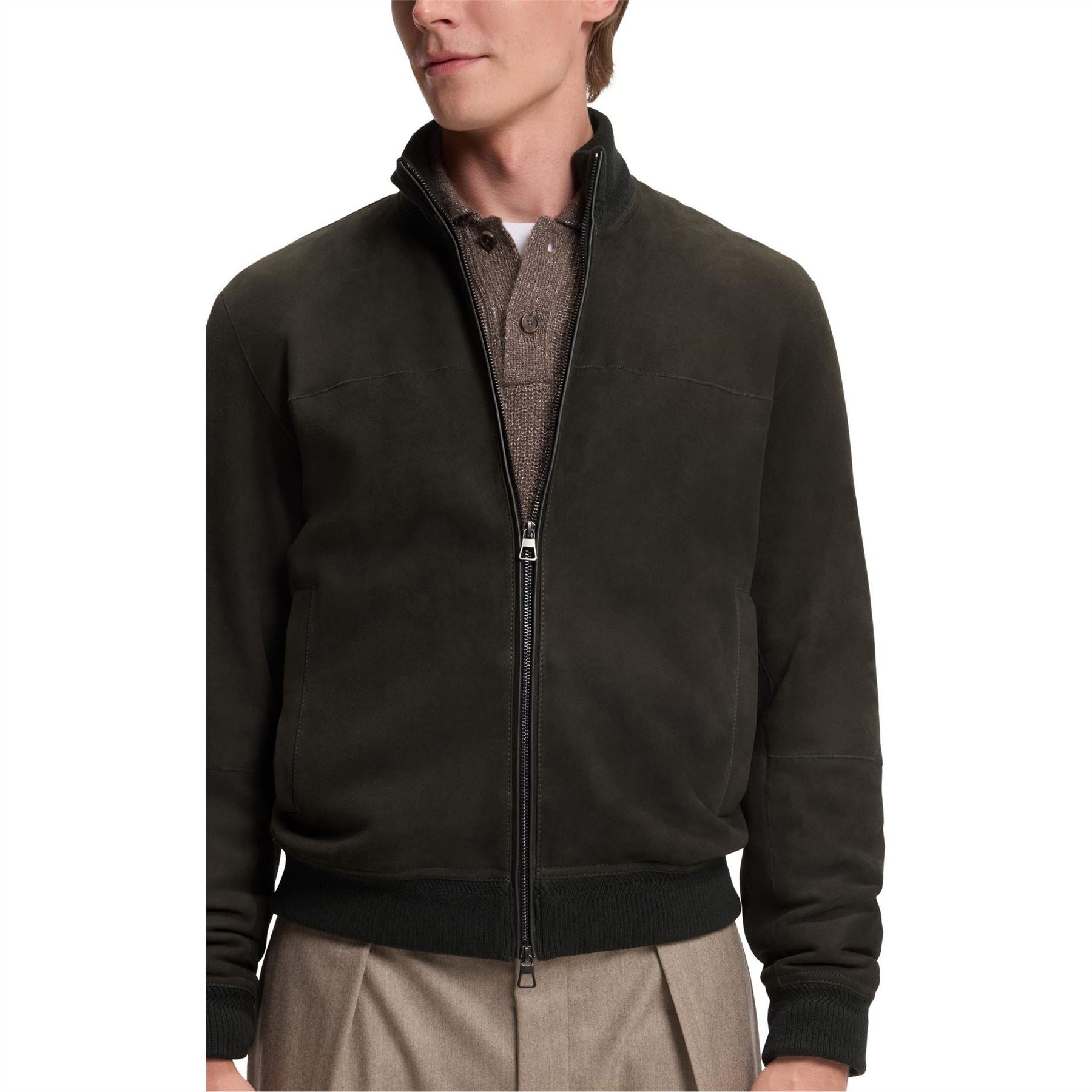 Boss BOSS x BECKHAM Shearling Long Sleeve Leather Jacket