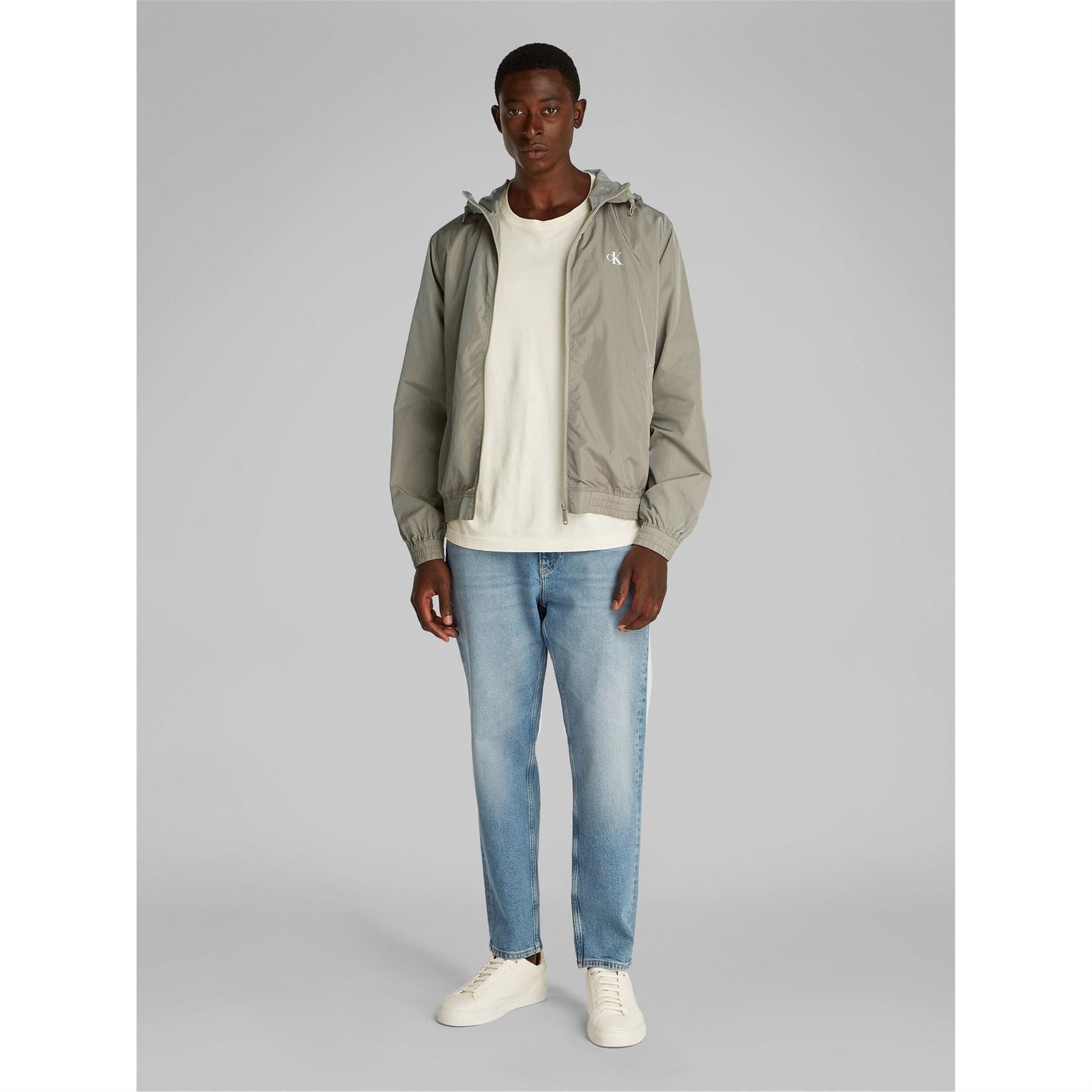 Calvin Klein Jeans Hooded Windbreaker with Ribbed Cuff
