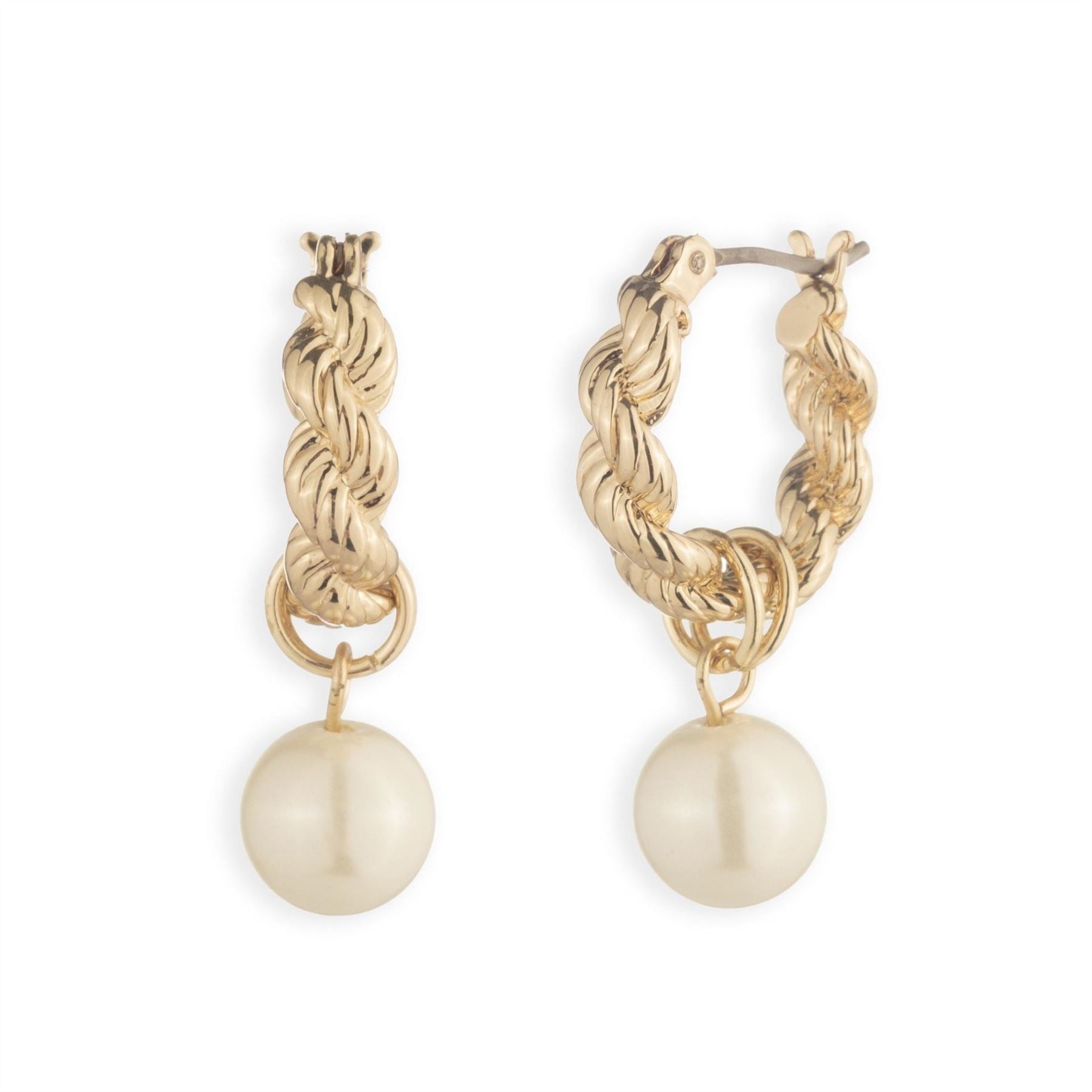 Lauren by Ralph Lauren Ralph Lauren Gold Tone  And  Faux Pearl Drop Hoop Earrings