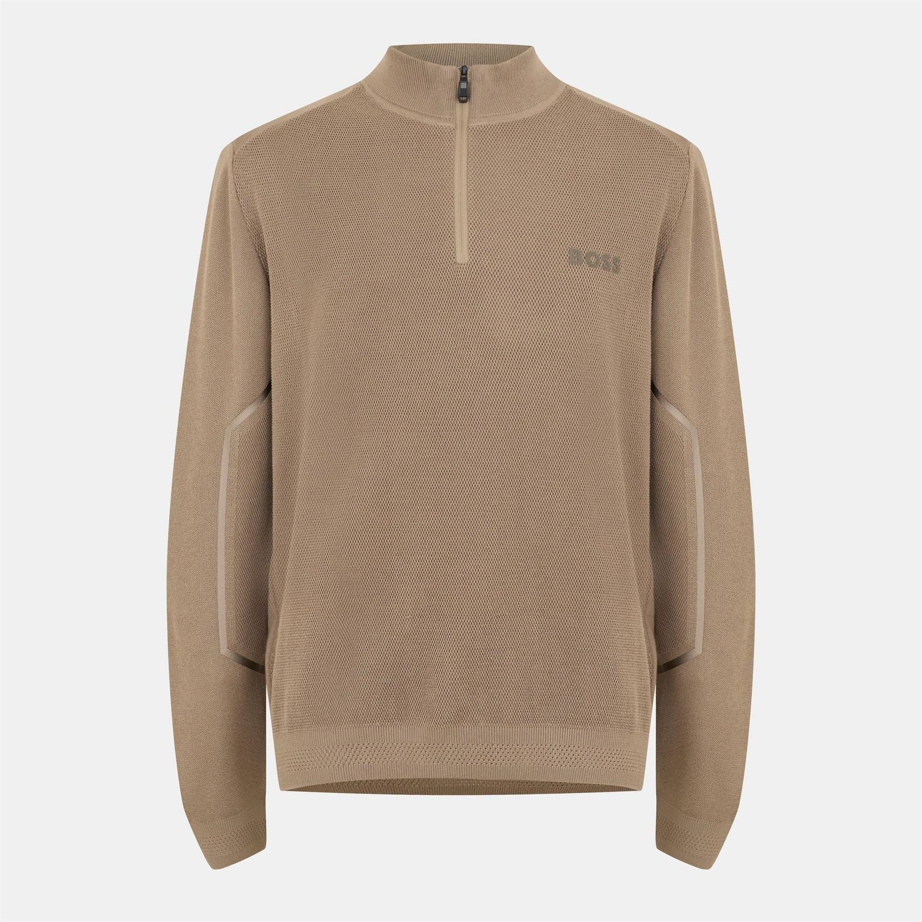 Boss Zip Neck Cotton Long Sleeve Crew Neck Jumper