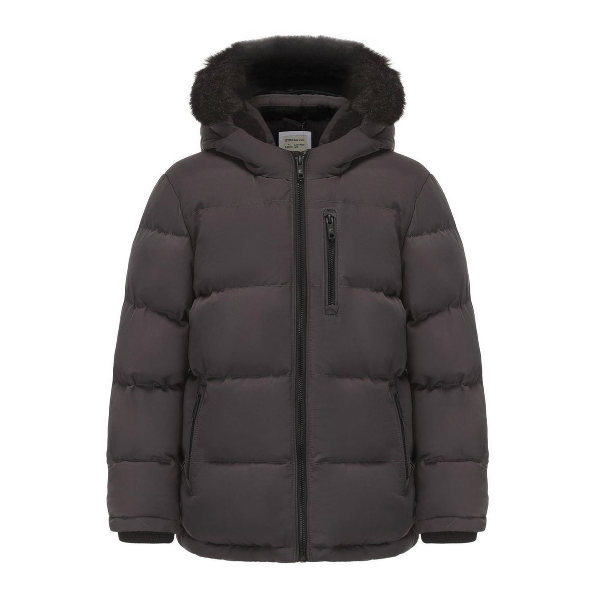 SoulCal Double Zip Detachable Faux Fur Hood Fleece Lined Short Puffer Jacket