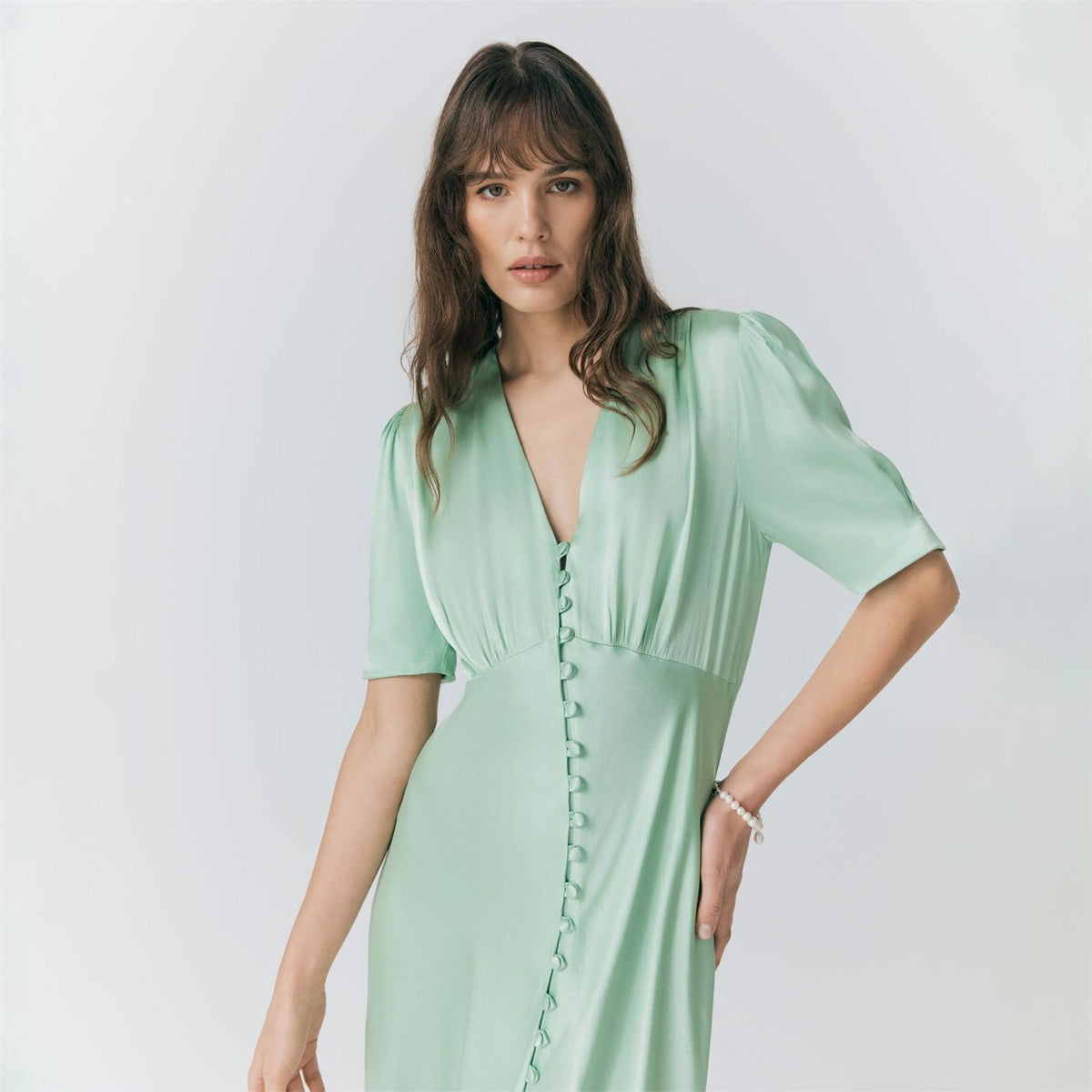 Ghost Satin V-Neck Midi Slip Dress