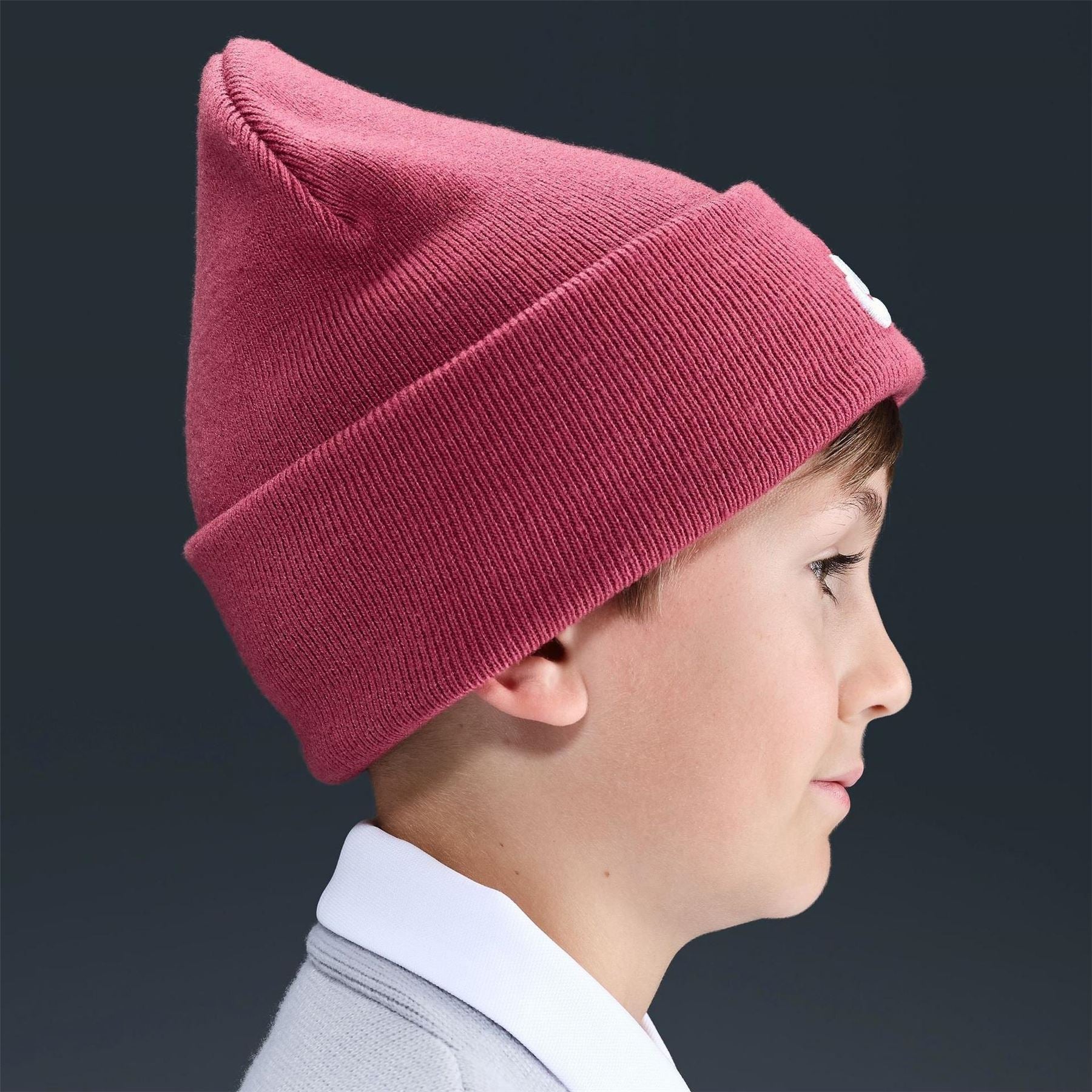 Nike Nsw Junior Wordmark Embroidered Logo Ribbed Cord Effect Fold Up Brim Beanie