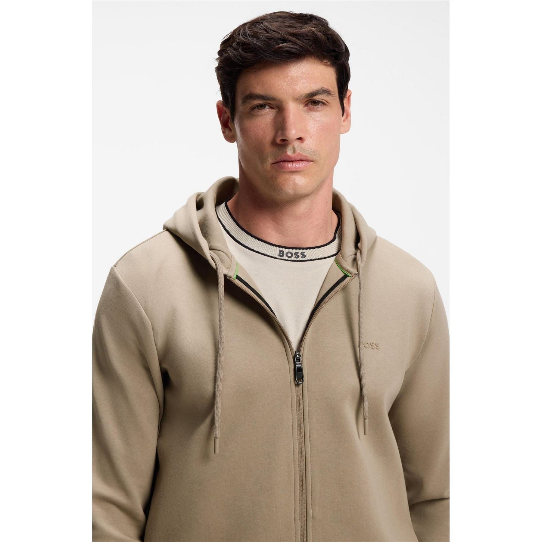 Boss BOSS GREEN Full Zip Hoodie with Adjustable Drawstring Hood   Streamlined Design