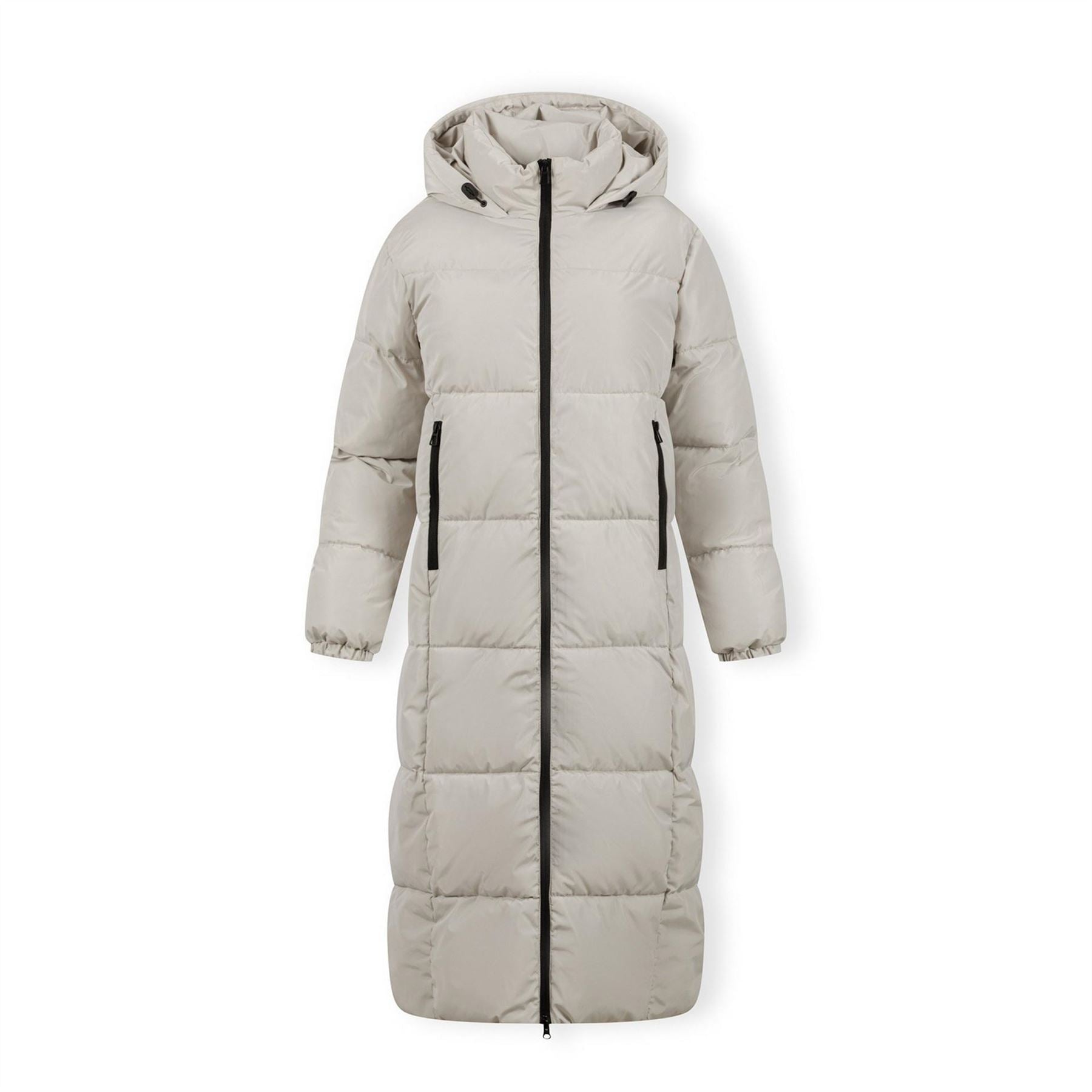 Minoti Long Quilted Winter Jacket With Drawstring Hood And Zippers Cream
