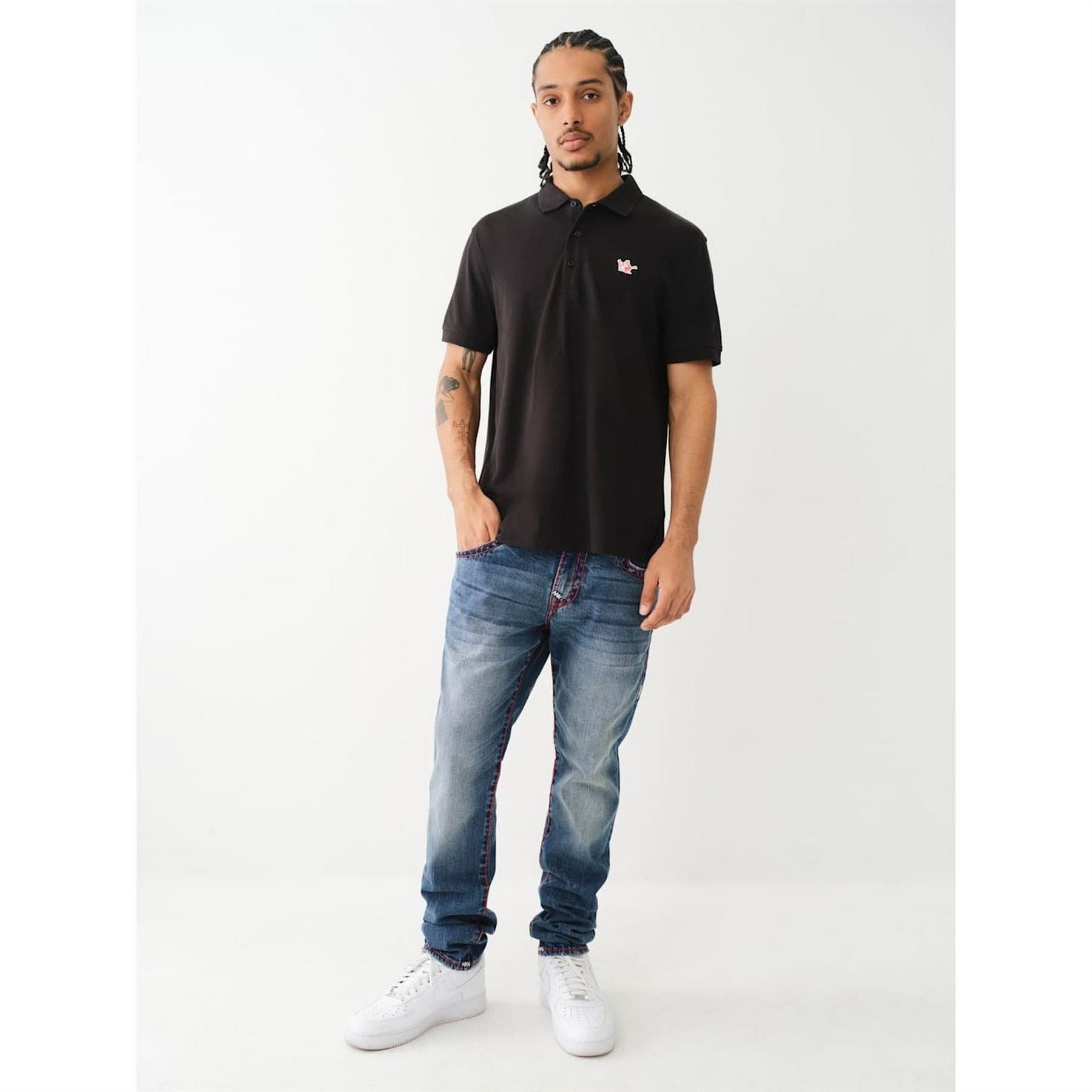True Religion Buddha Patched Logo Short Sleeve Polo Shirt