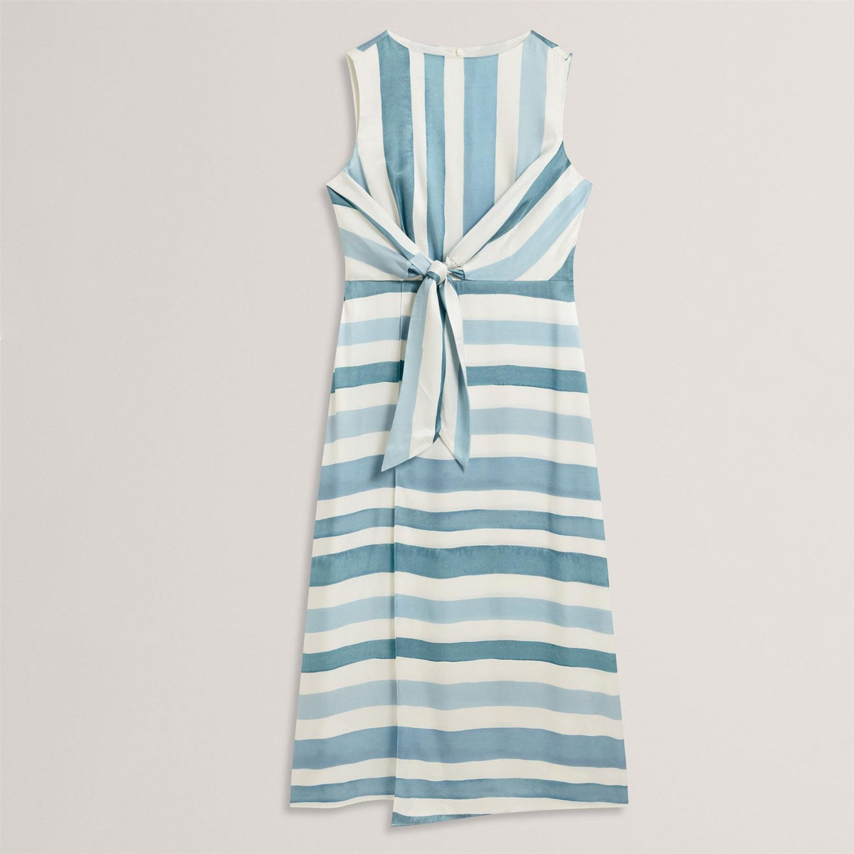 Ted Baker Baker Blue Stripe Tie Front Sleeveless Midi Dress