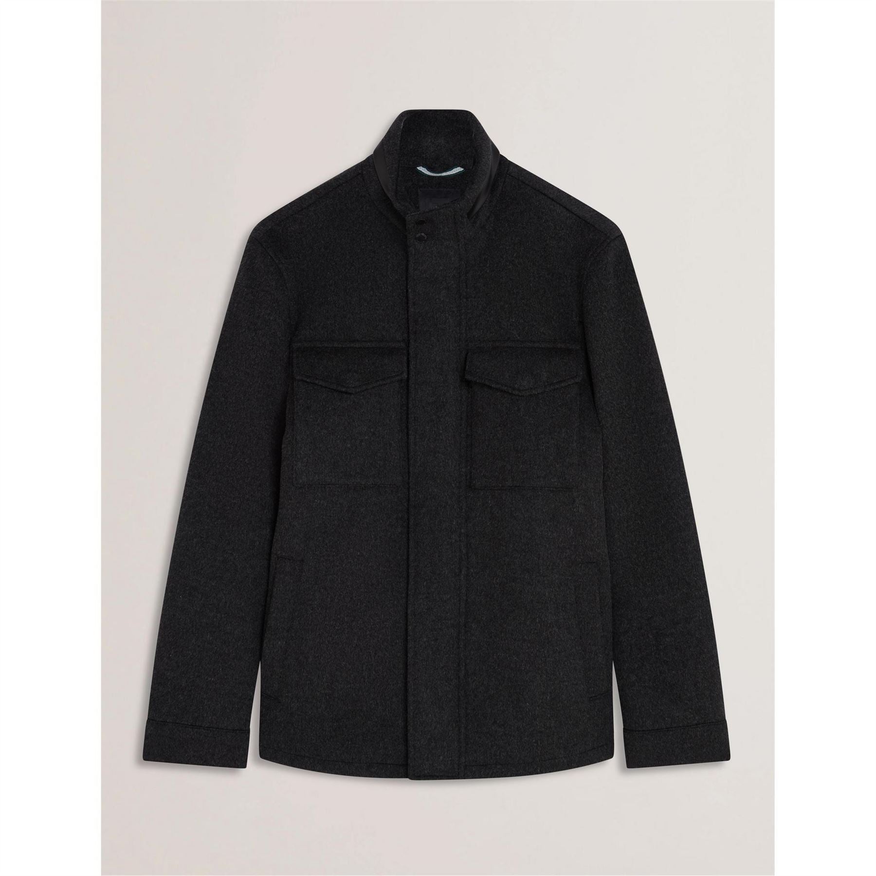Ted Baker Solid Patterned Snap Button Flap Pocket Field Jacket