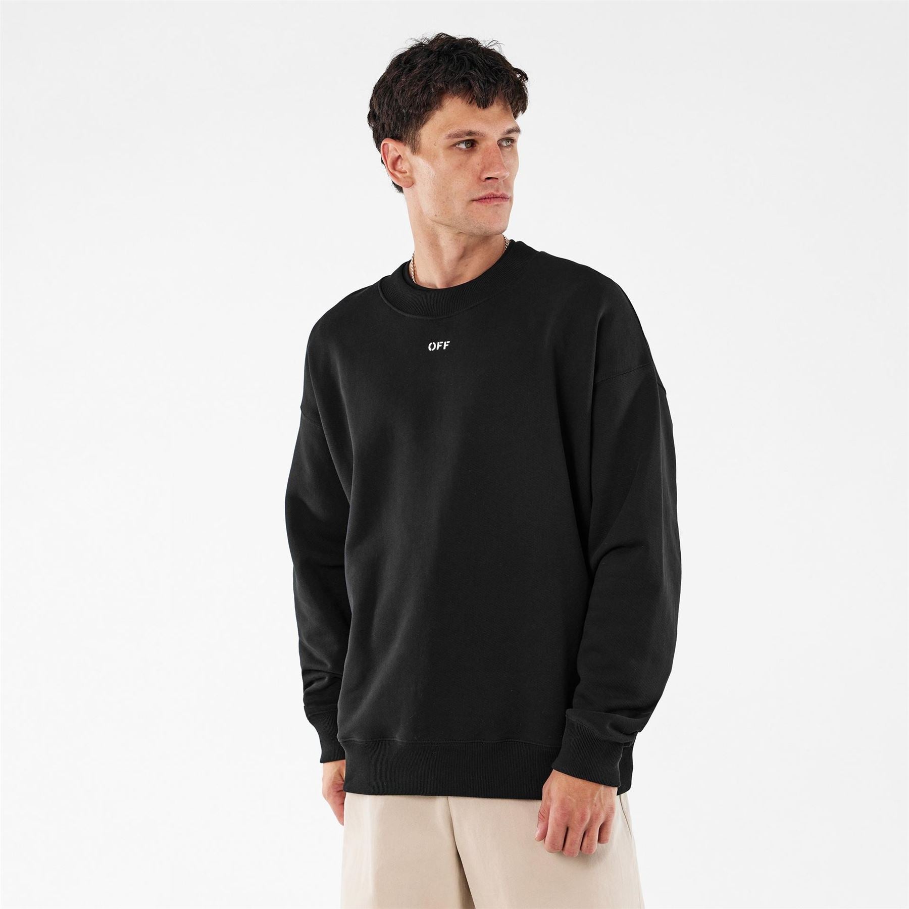 Off White Crew Neck Long Sleeve Regular Fit Sweatshirt