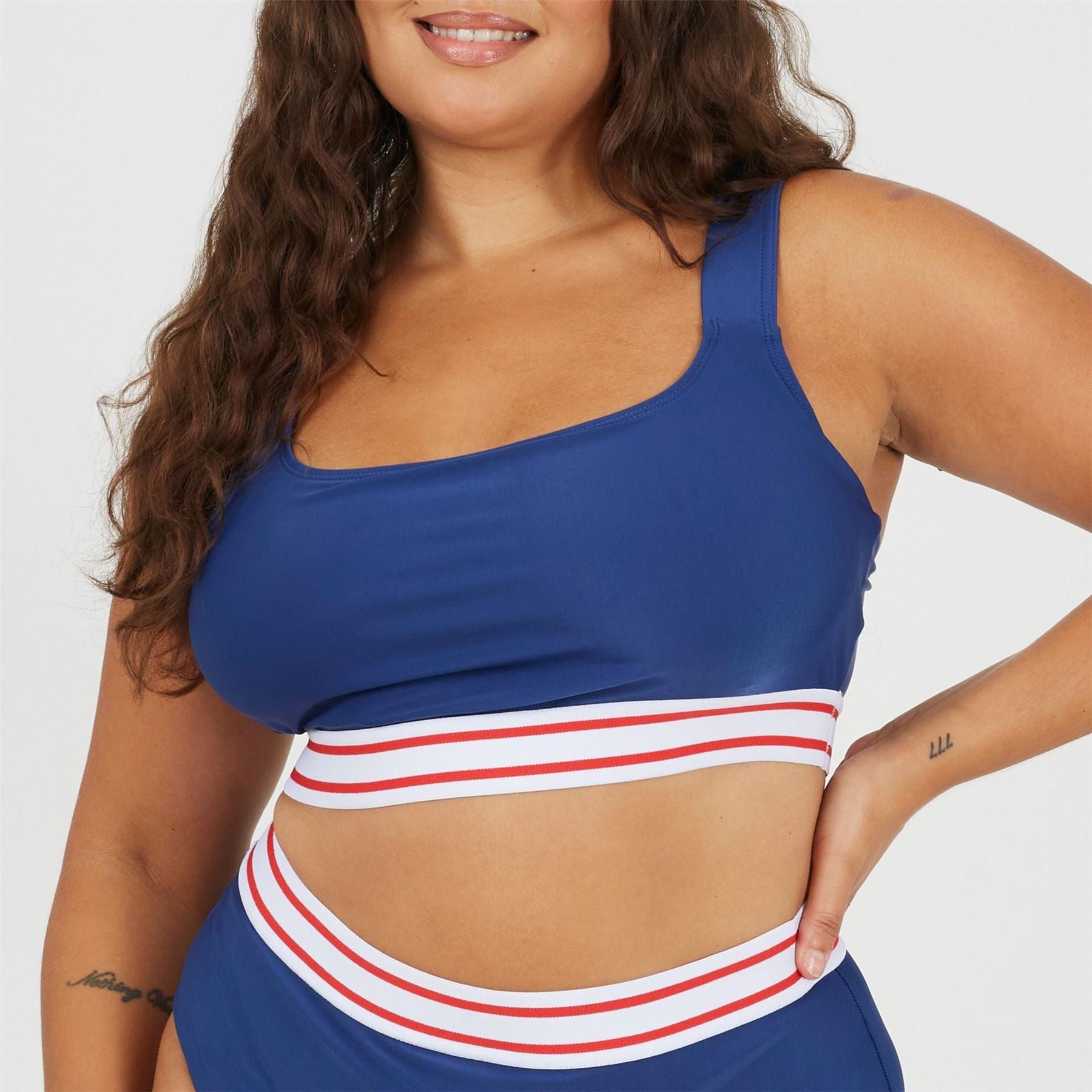 Brave Soul Plus Size Wide Strap Bikini Top With Contrast Stripe Elastic