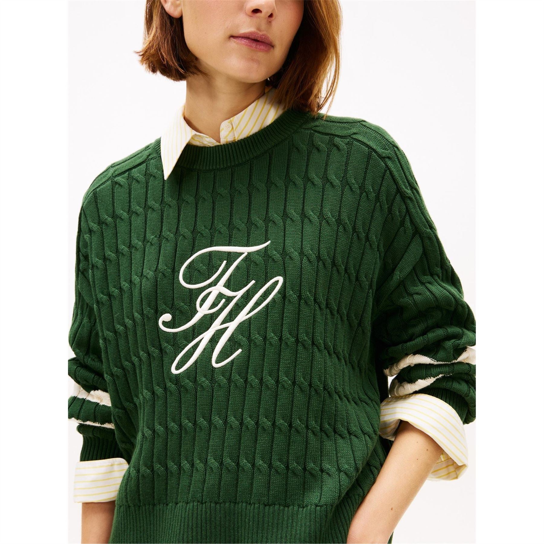Tommy Hilfiger Embroidered Signature Print Crew Neck Long Sleeve Sweater