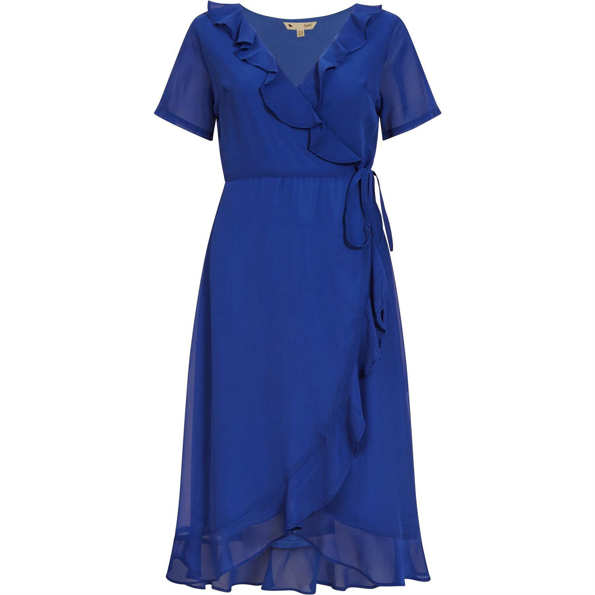 Yumi Frill V-Neck Midi Wrap Dress